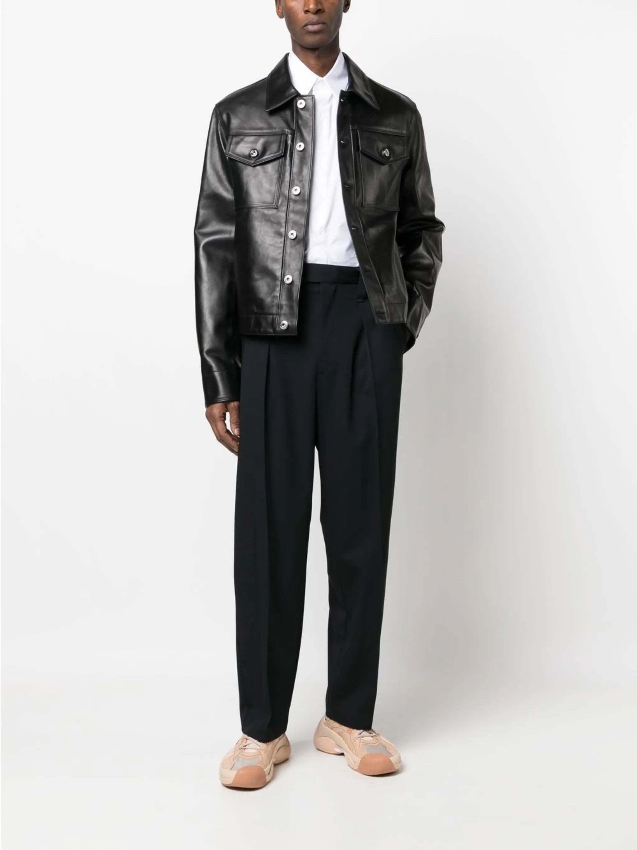 buttoned leather jacket
