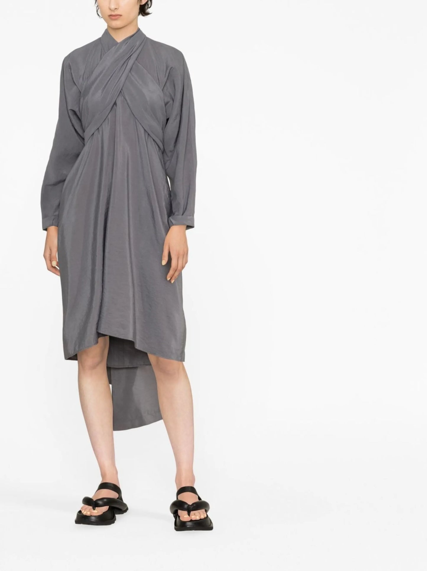 silk-blend wrap-around midi dress