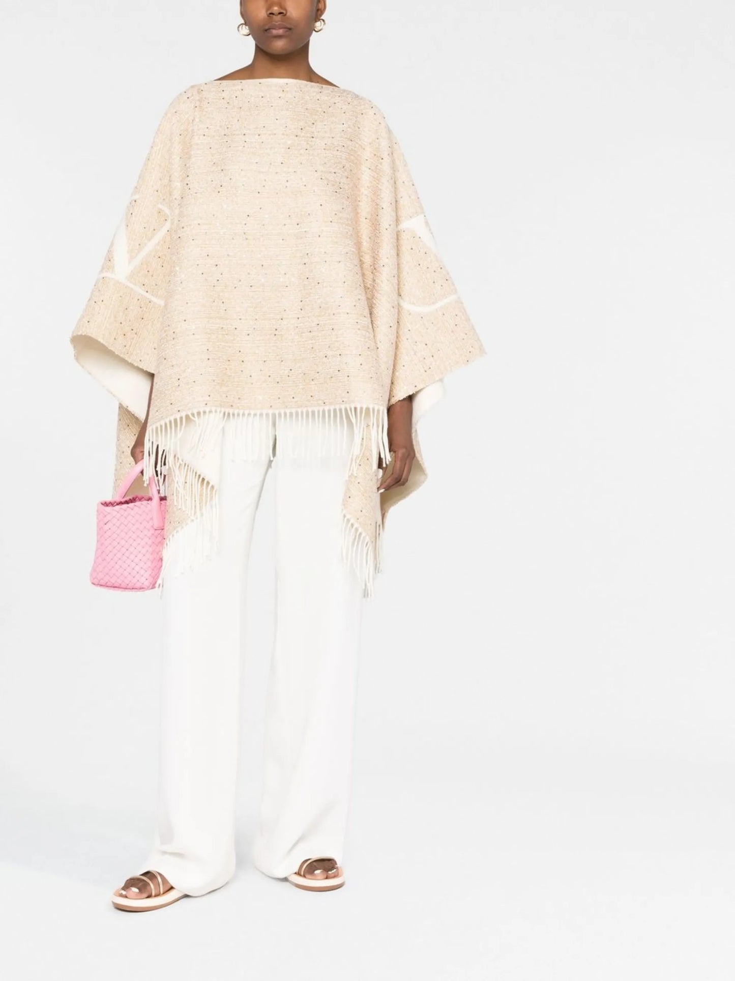 intarsia-knit sequin-embellished poncho