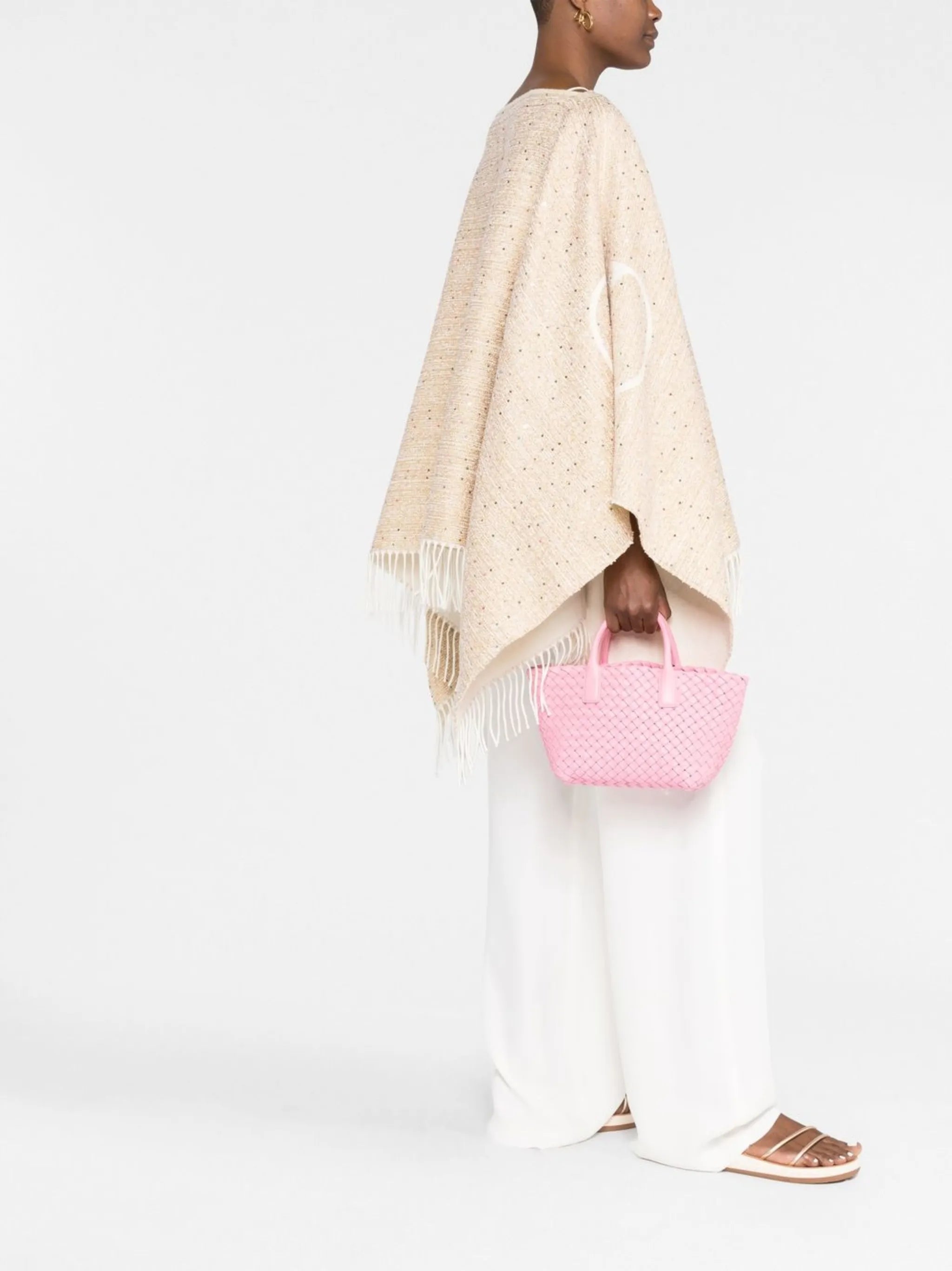 intarsia-knit sequin-embellished poncho