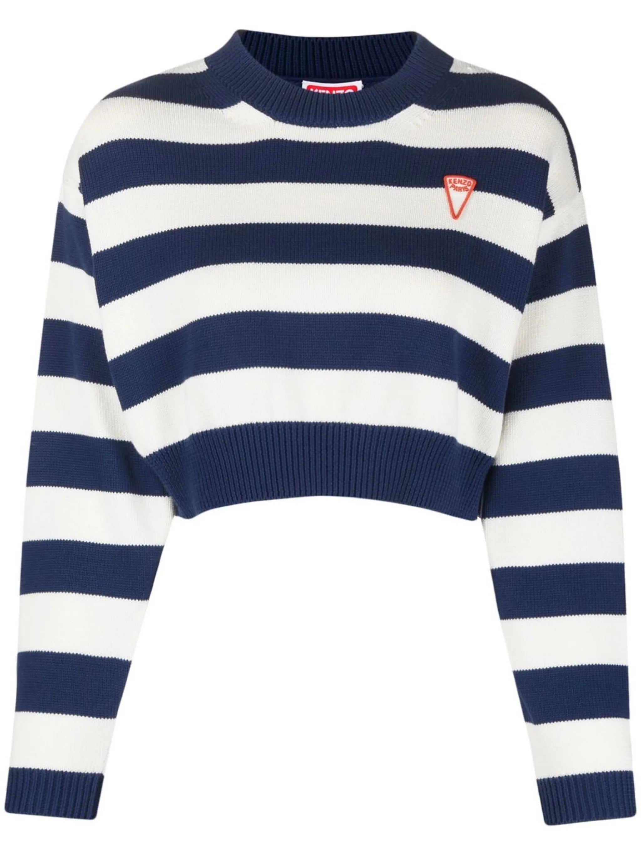 logo-embroidered striped cropped jumper