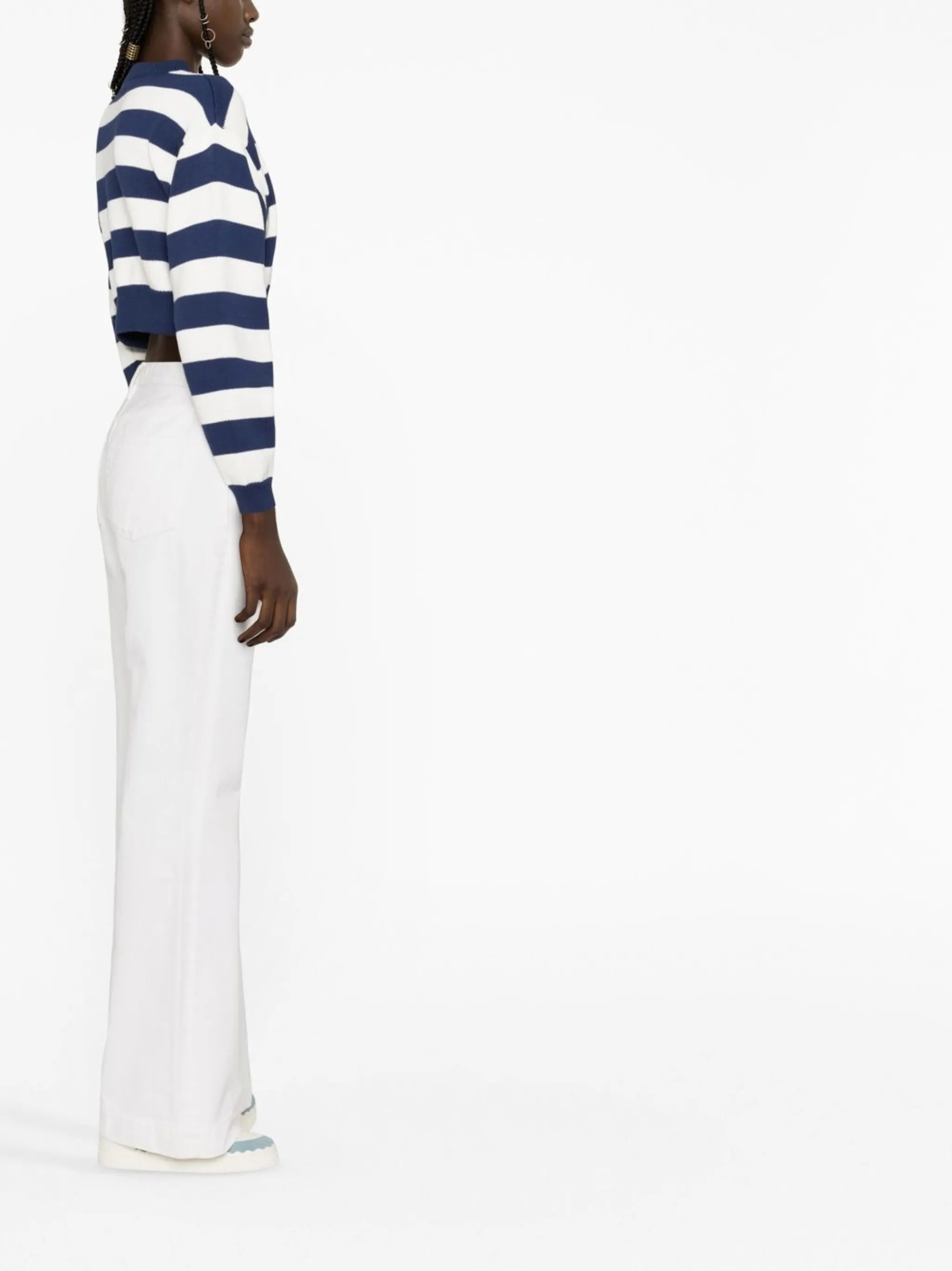 logo-embroidered striped cropped jumper