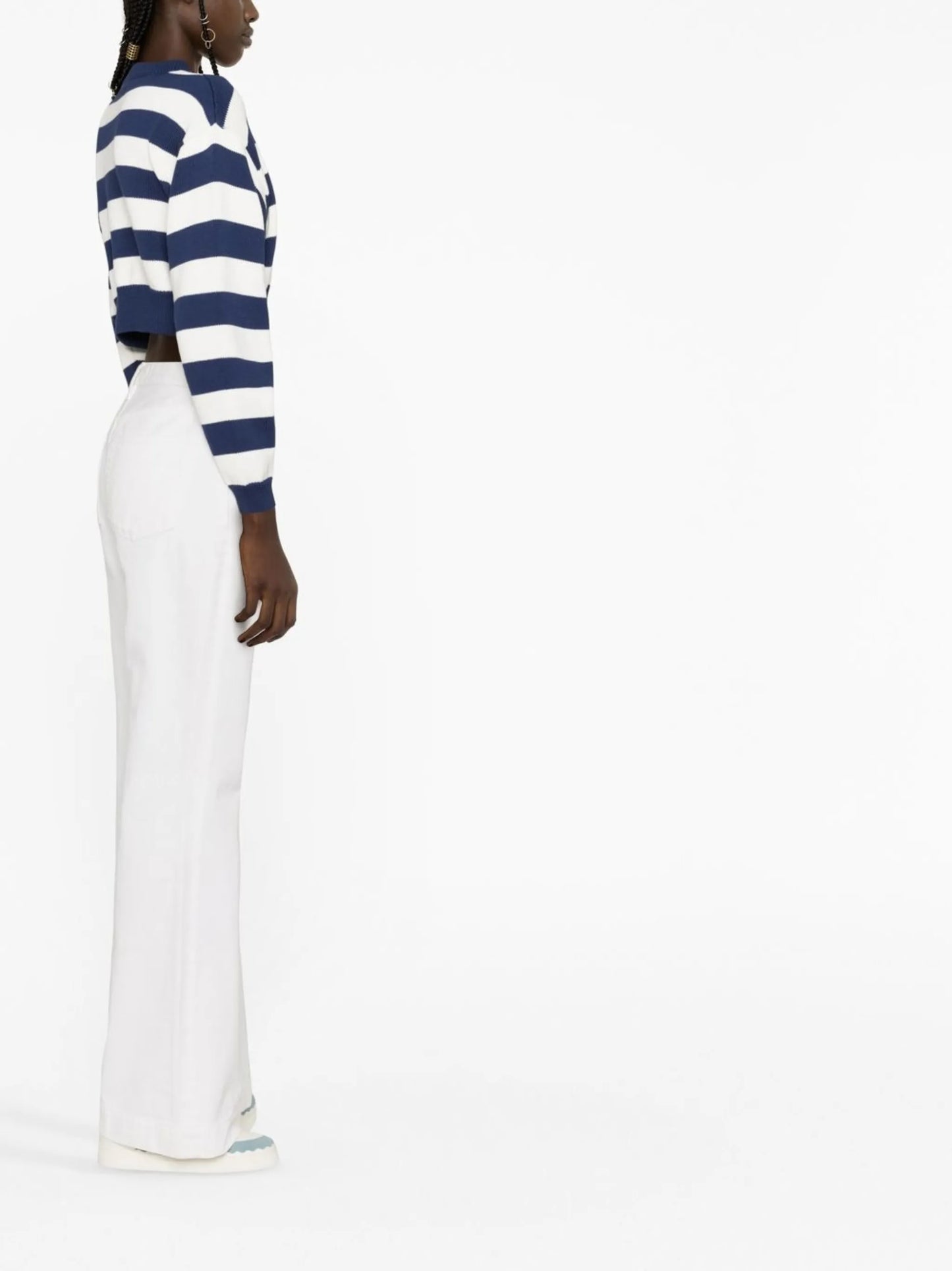 logo-embroidered striped cropped jumper
