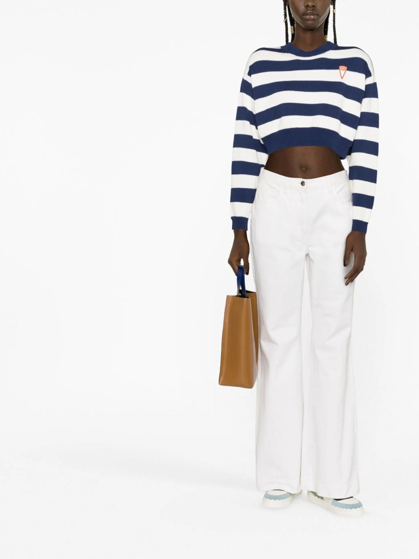 logo-embroidered striped cropped jumper