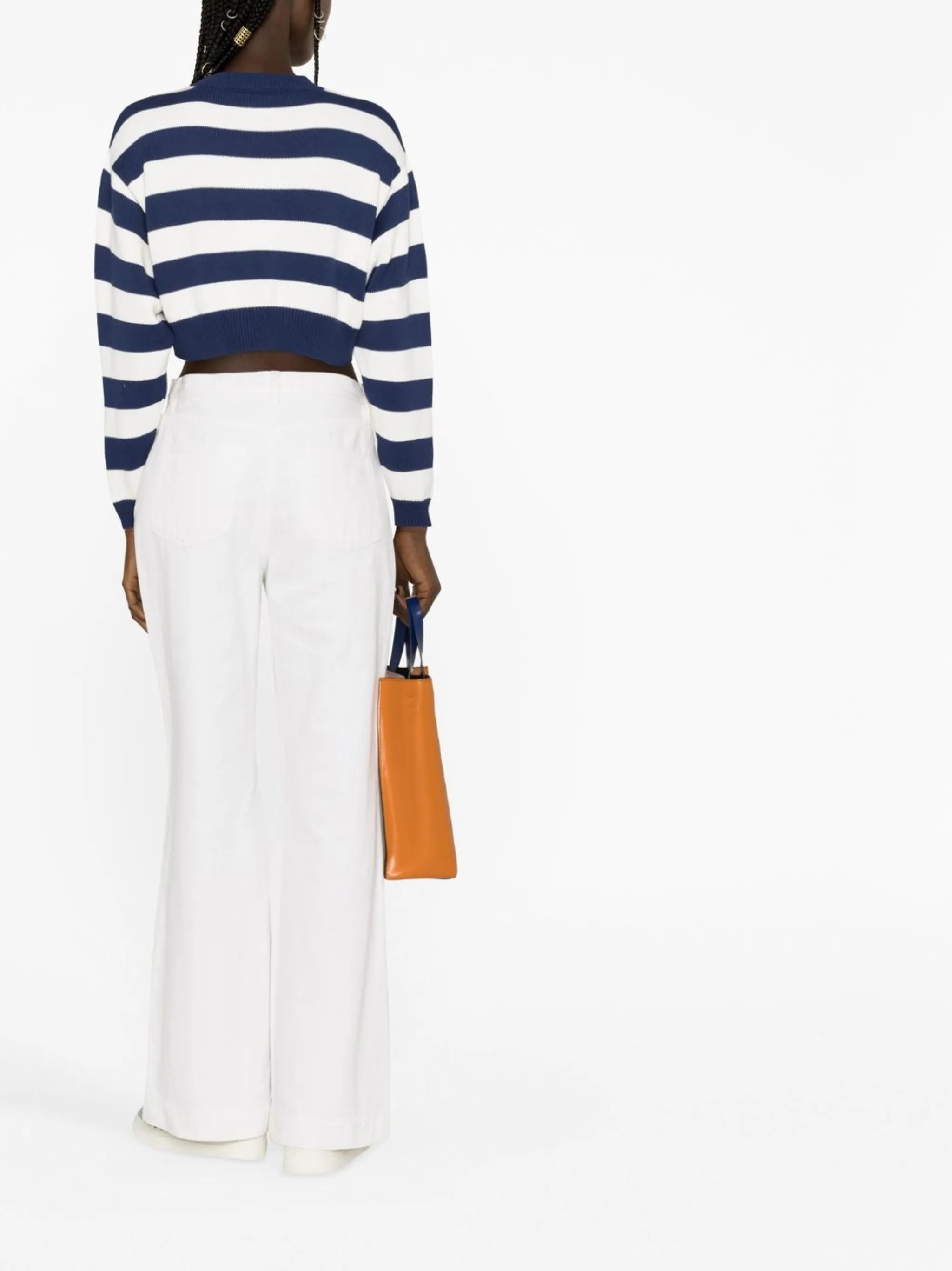 logo-embroidered striped cropped jumper