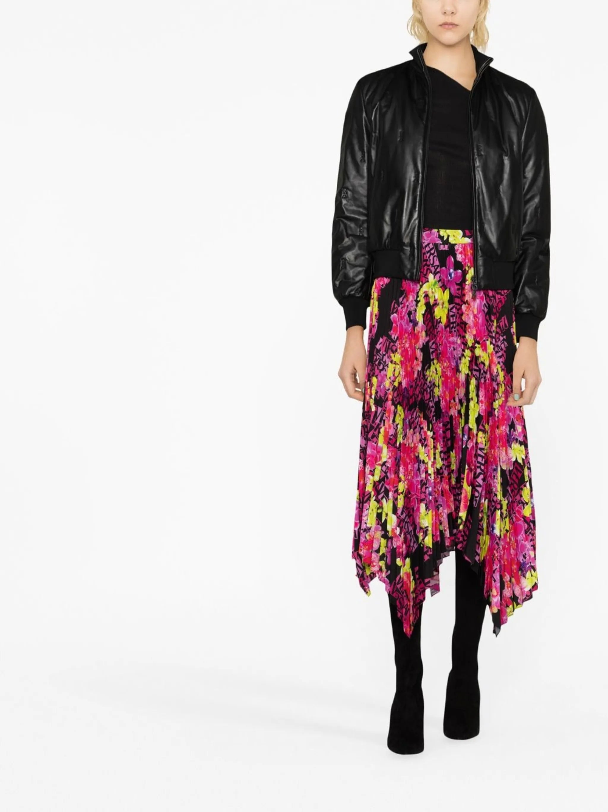 floral-print pleated skirt