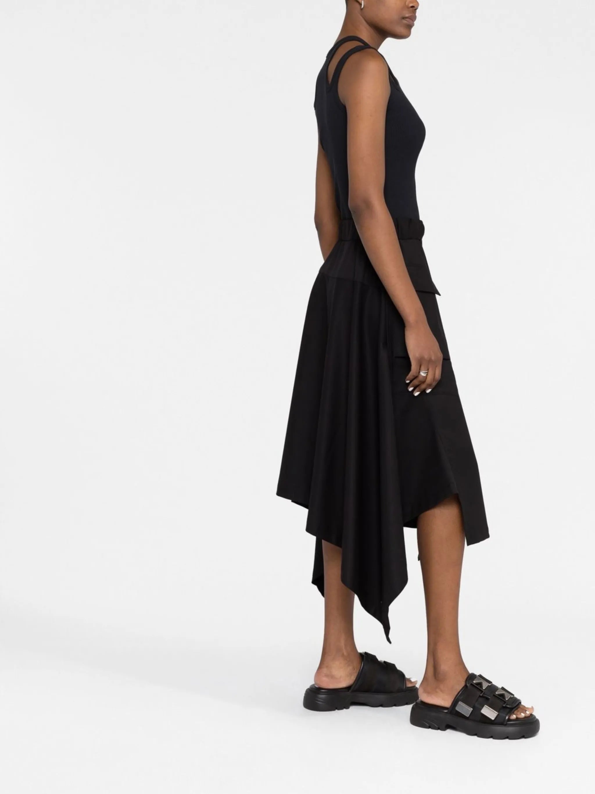 belted asymmetric midi skirt