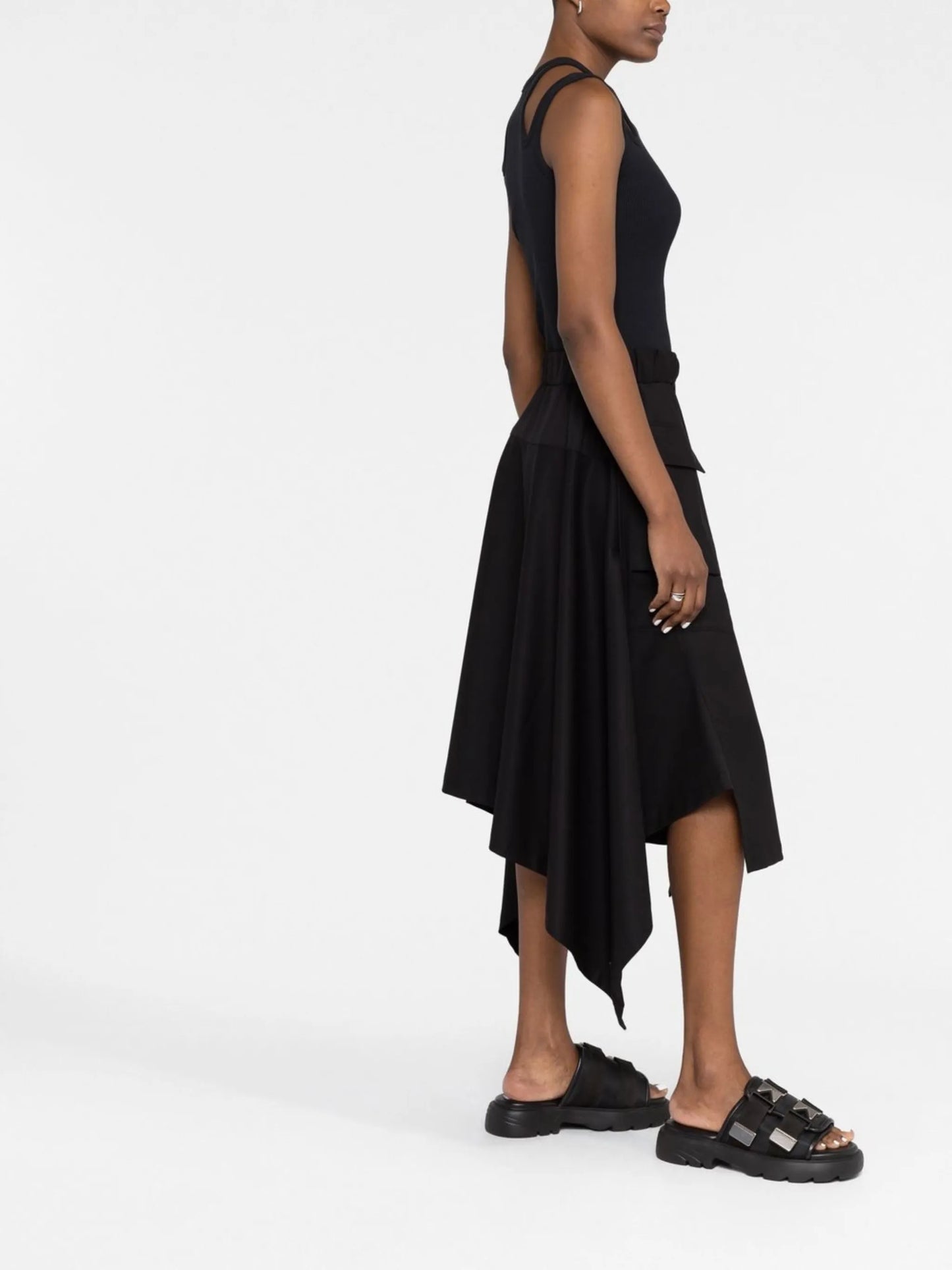 belted asymmetric midi skirt