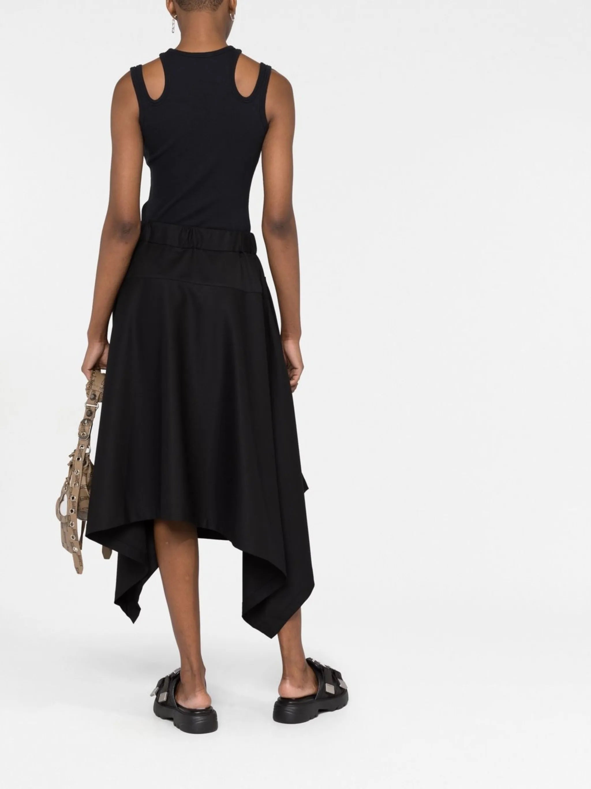 belted asymmetric midi skirt