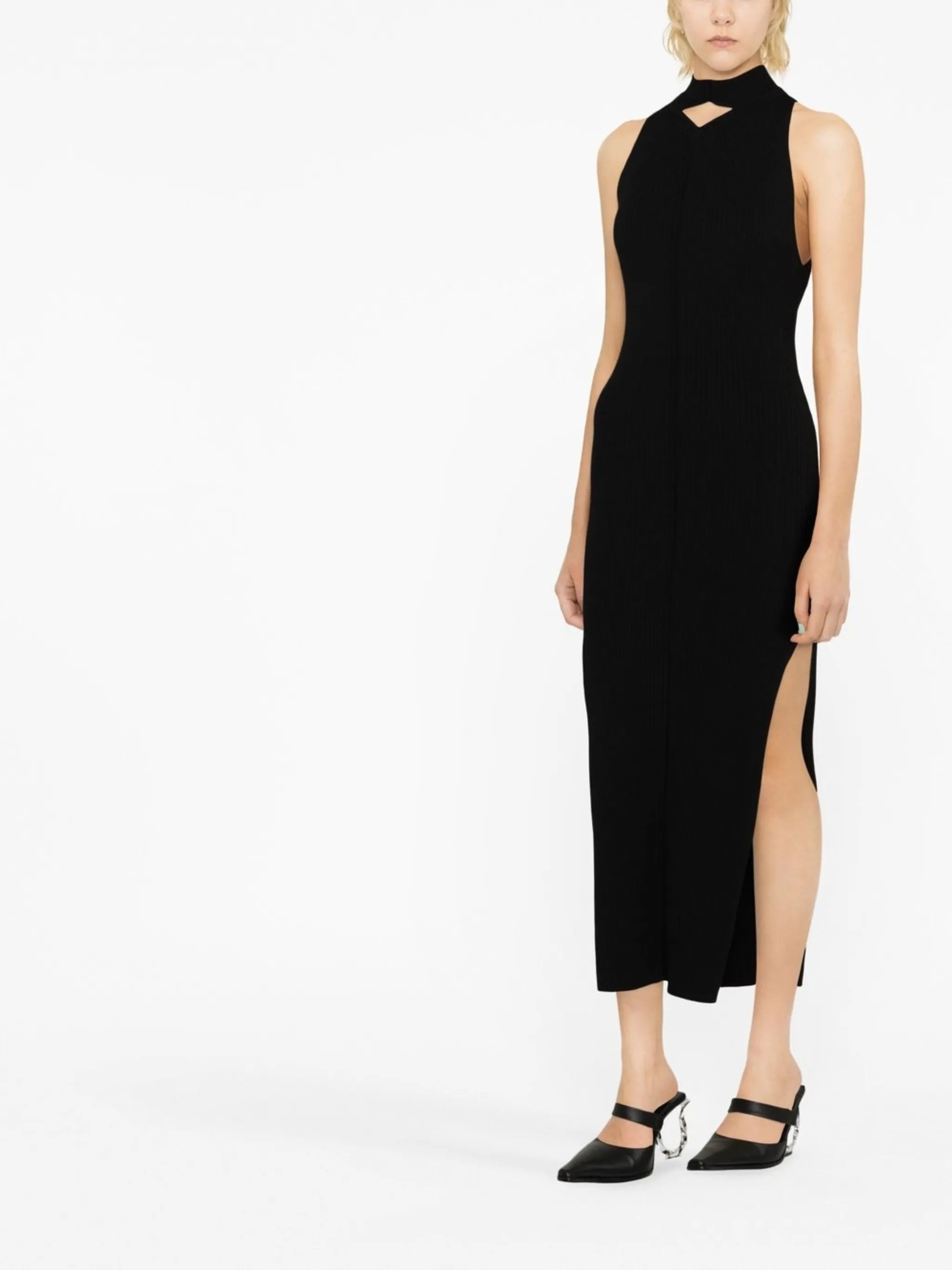 cut-out ribbed midi dress
