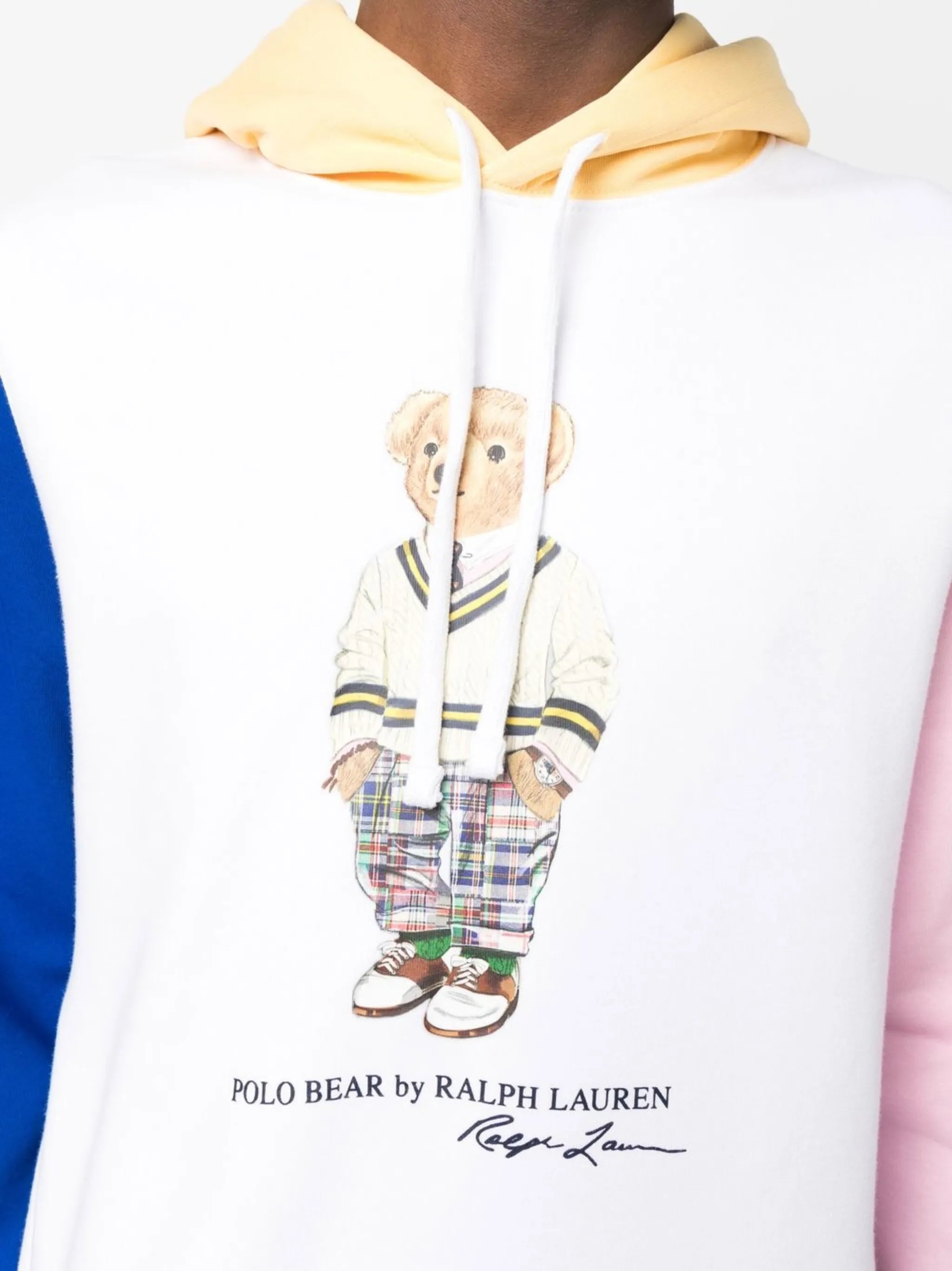 contrast-panel teddy-bear hoodie
