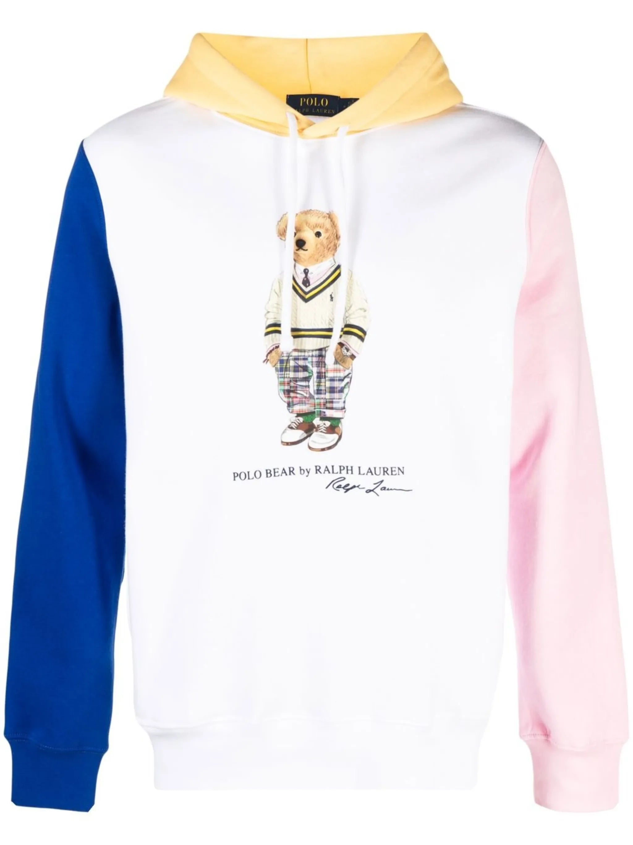 contrast-panel teddy-bear hoodie