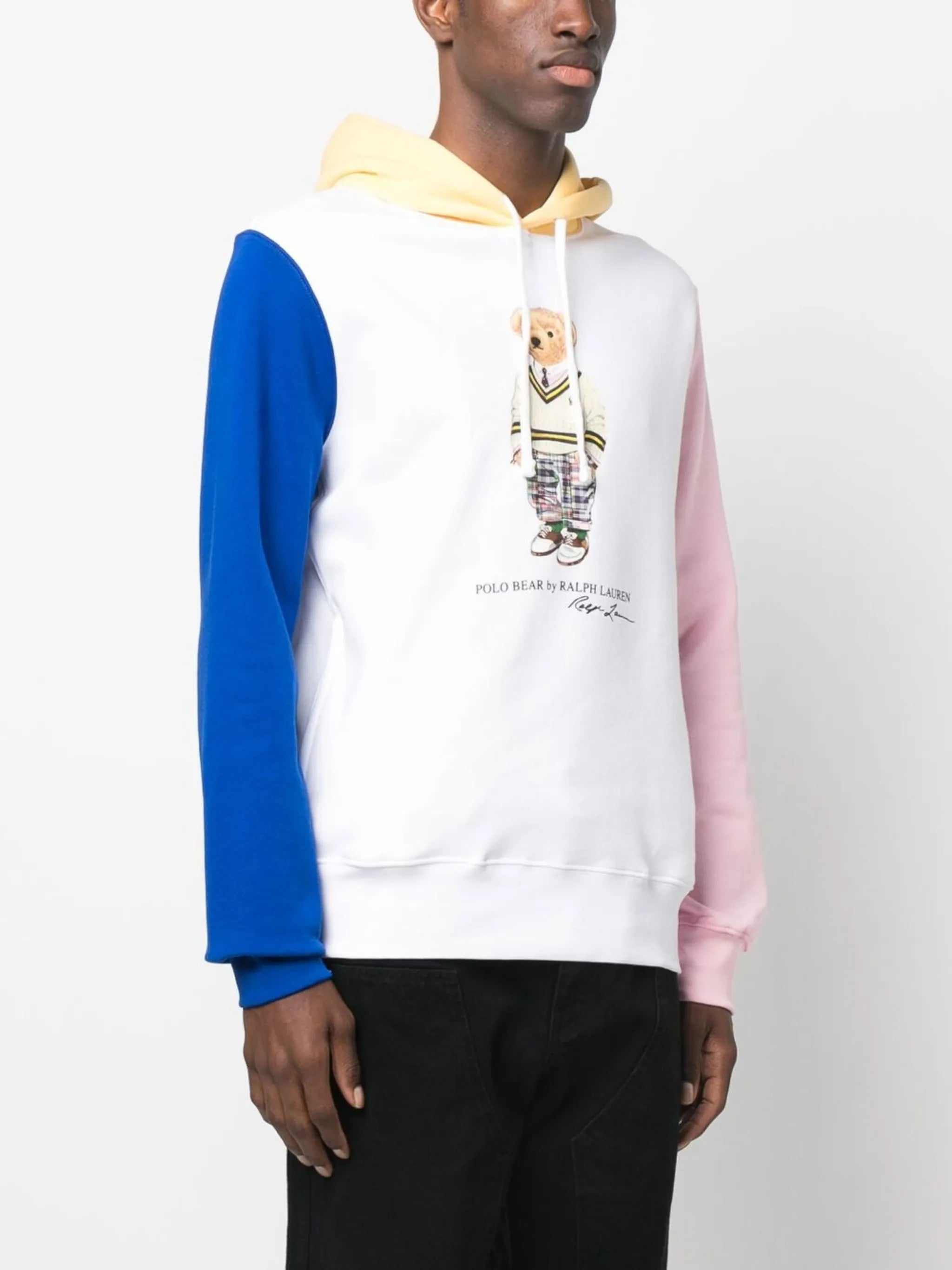 contrast-panel teddy-bear hoodie