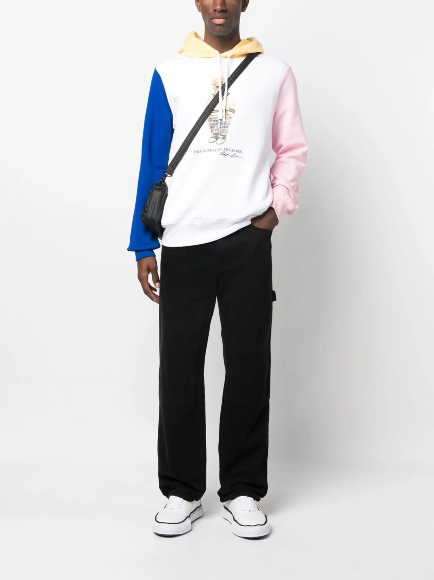 contrast-panel teddy-bear hoodie