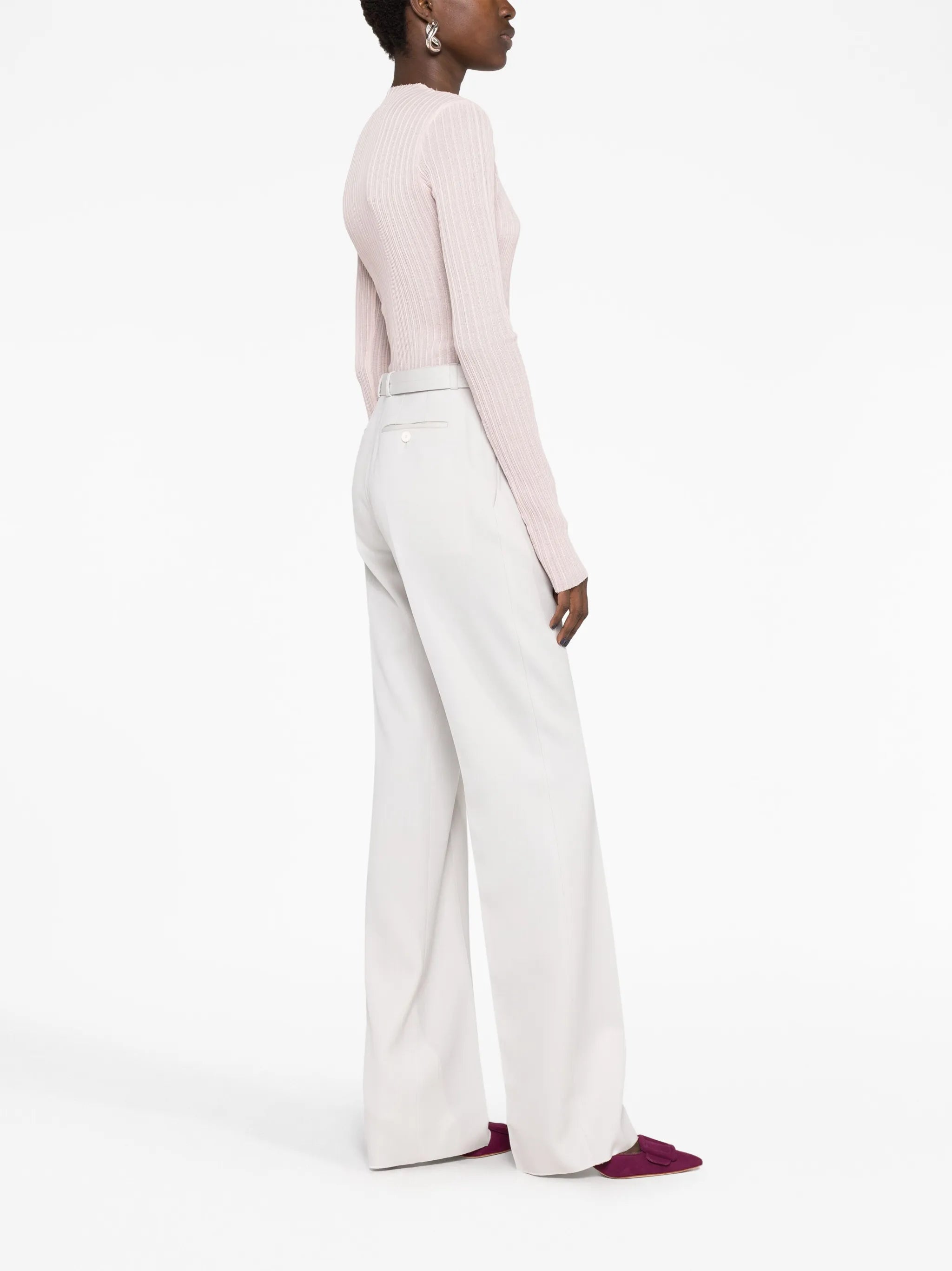 belted wool straight-leg trousers
