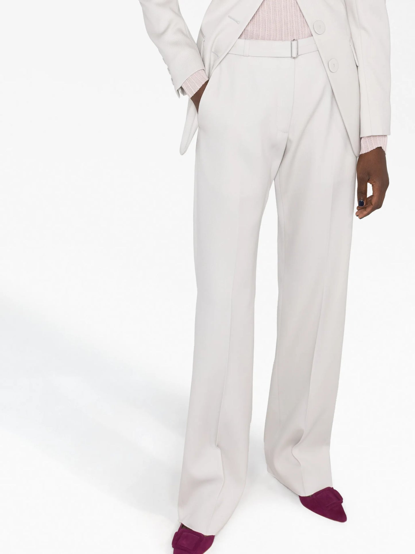 belted wool straight-leg trousers