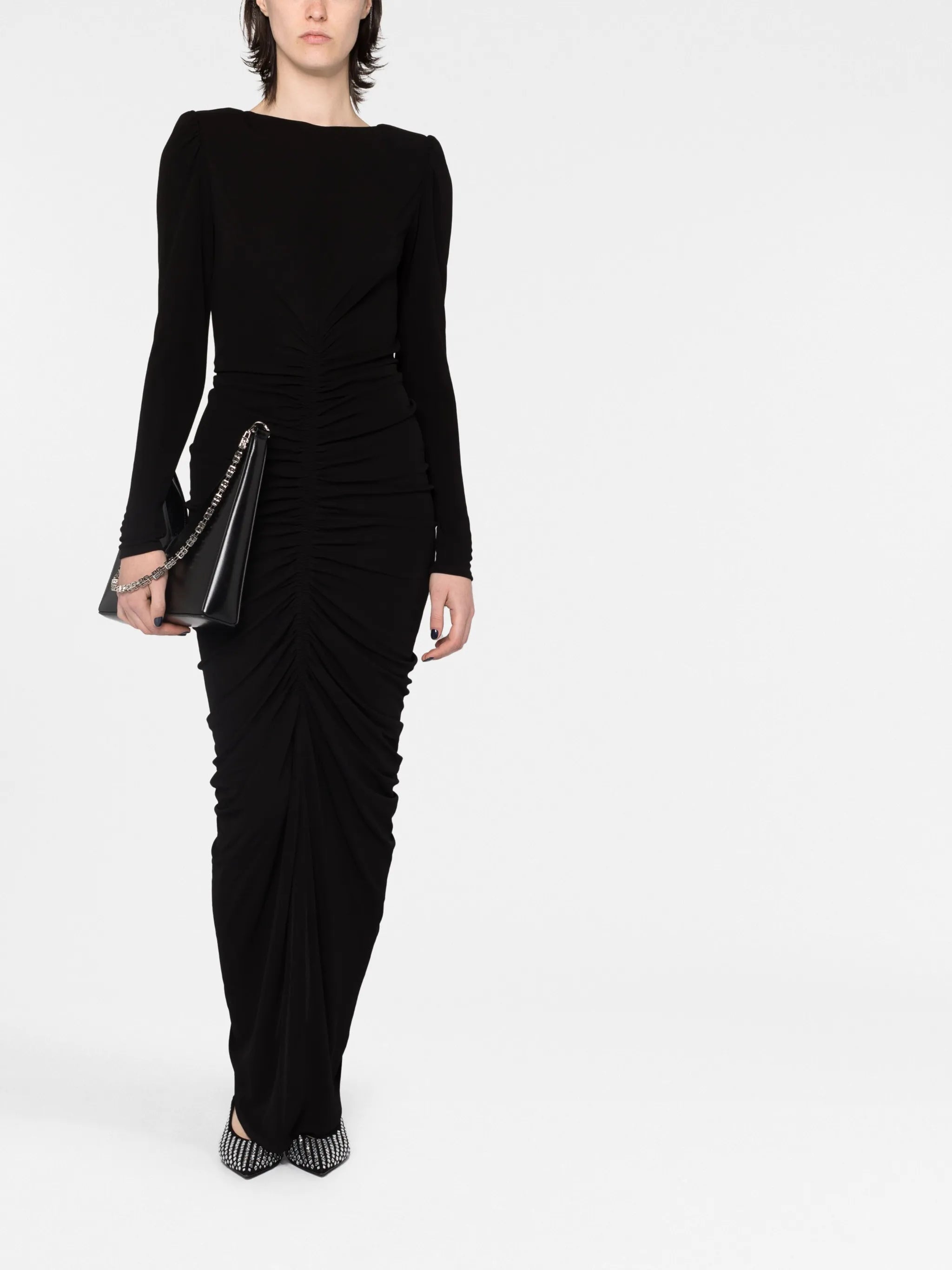 long-sleeved draped gown