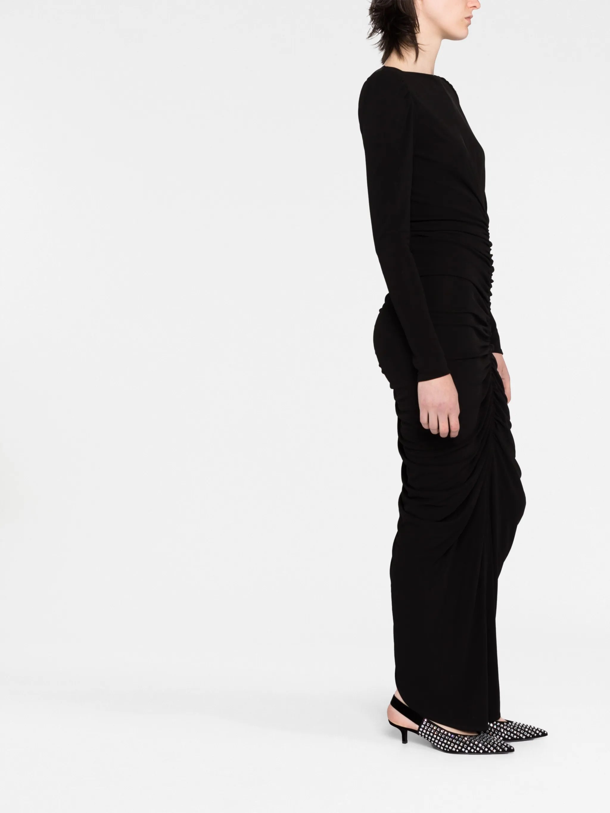 long-sleeved draped gown
