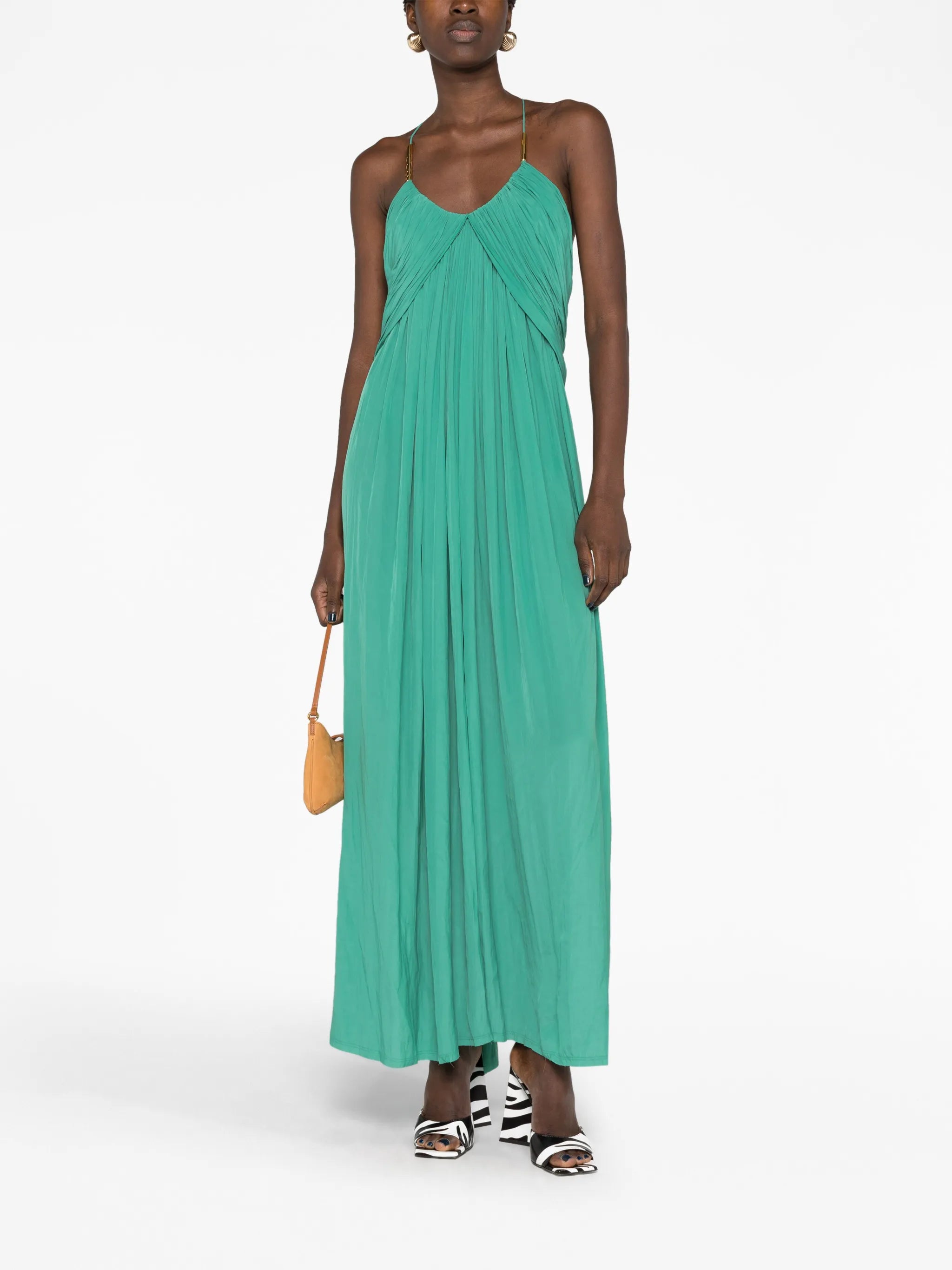 embellished pleated maxi dress