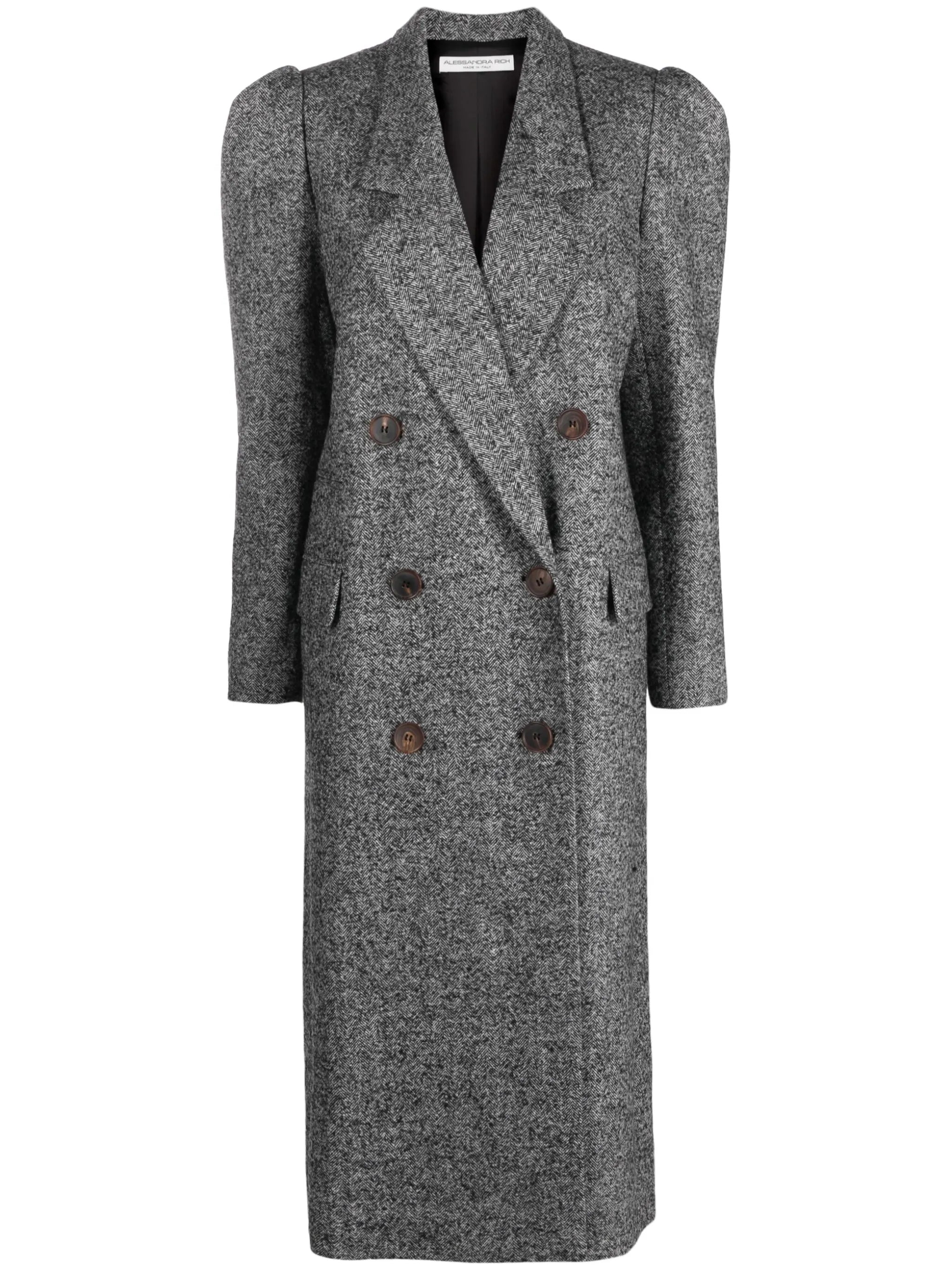 puff-shoulder double-breasted coat