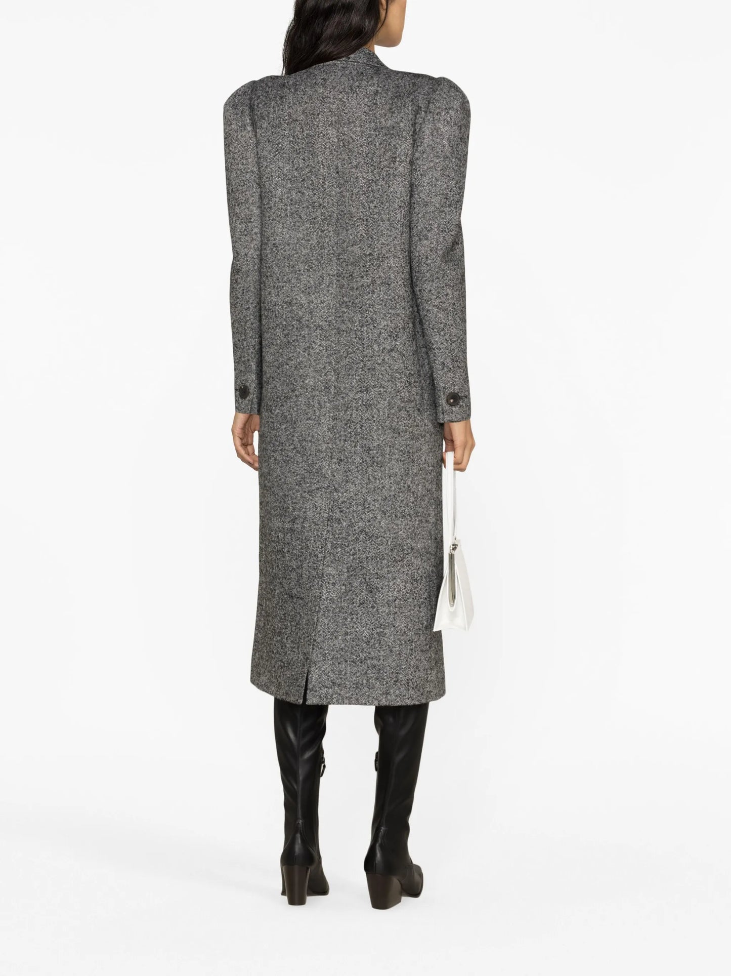 puff-shoulder double-breasted coat
