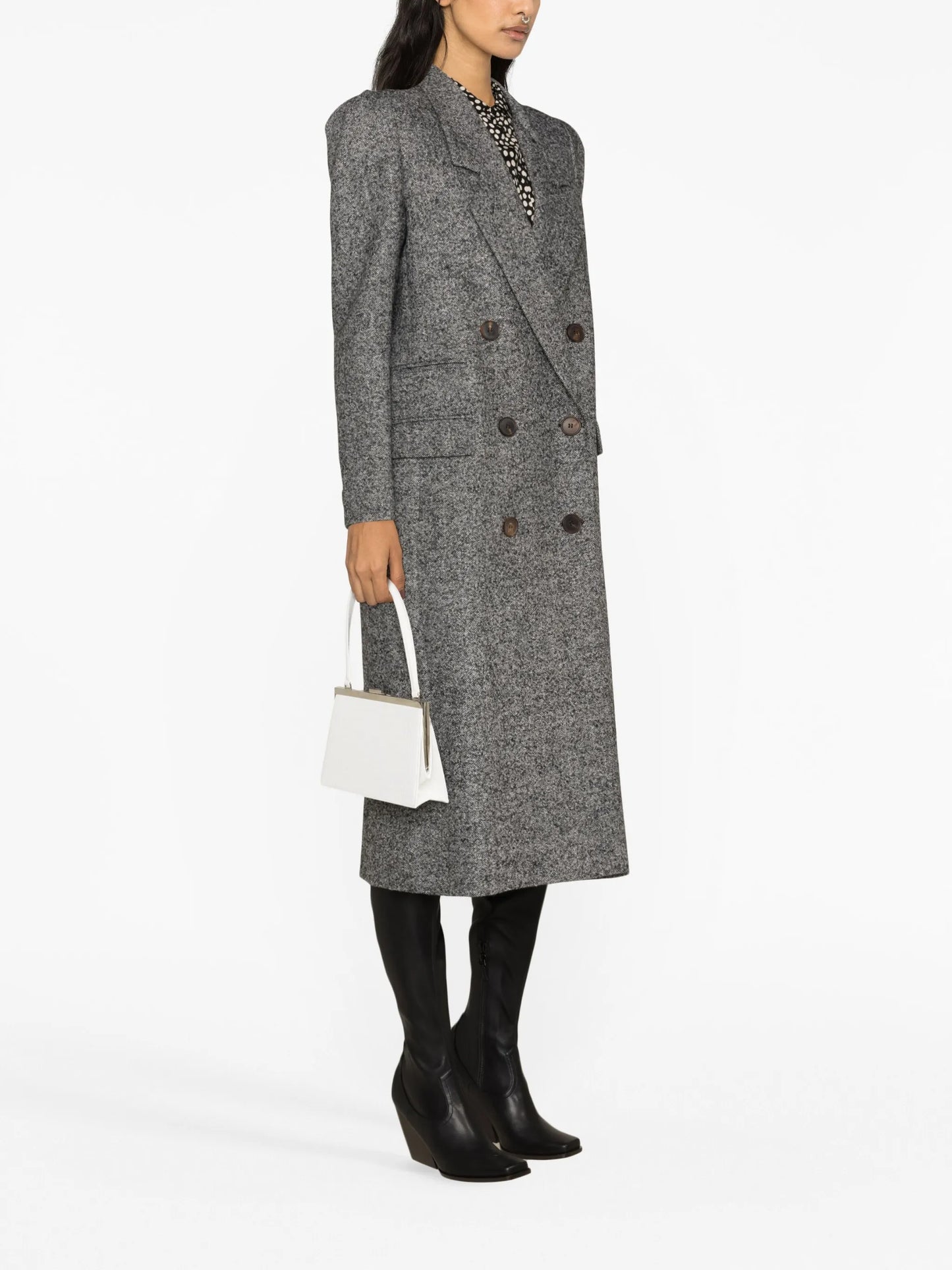puff-shoulder double-breasted coat