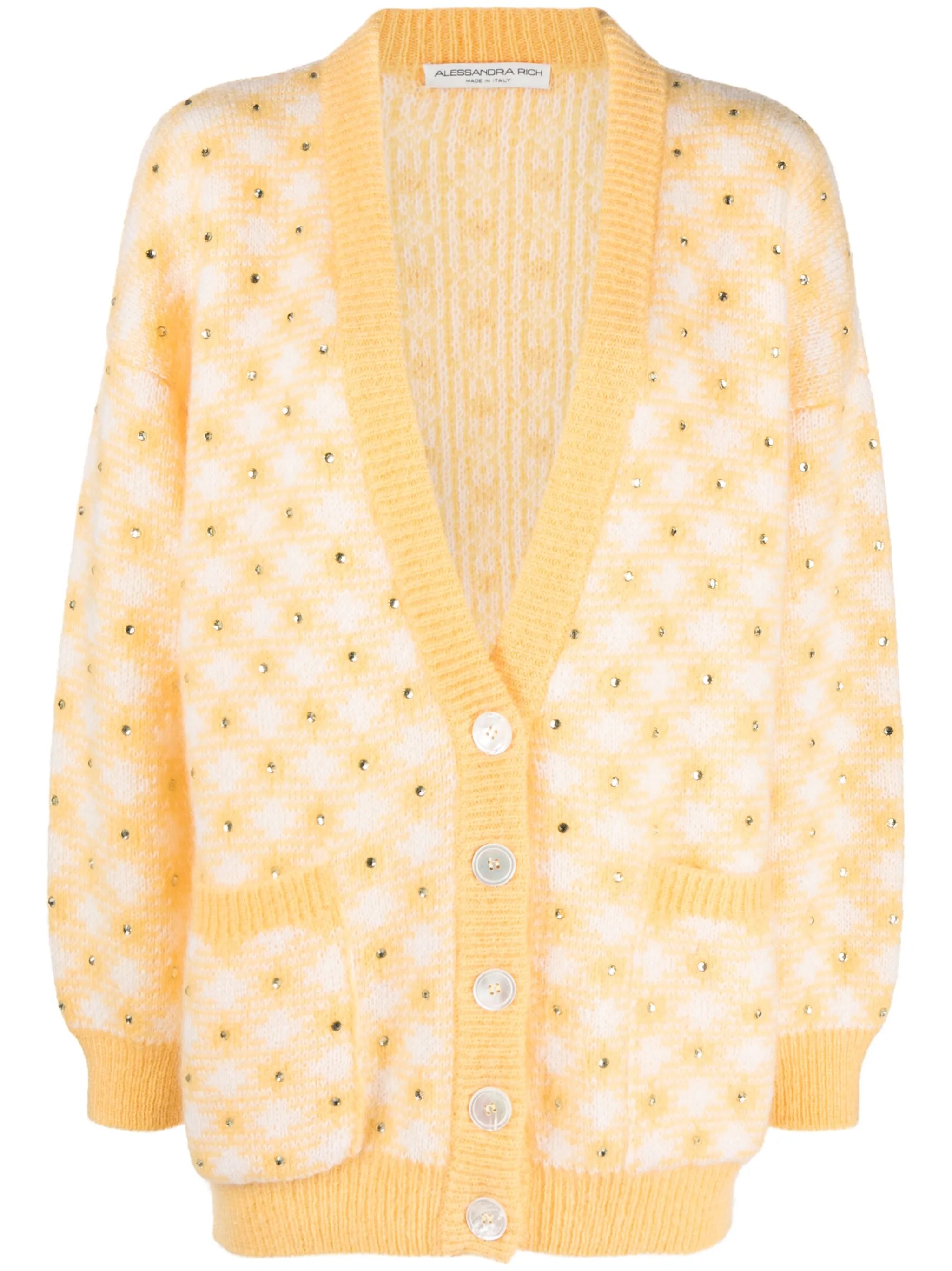 check-pattern embellished cardigan