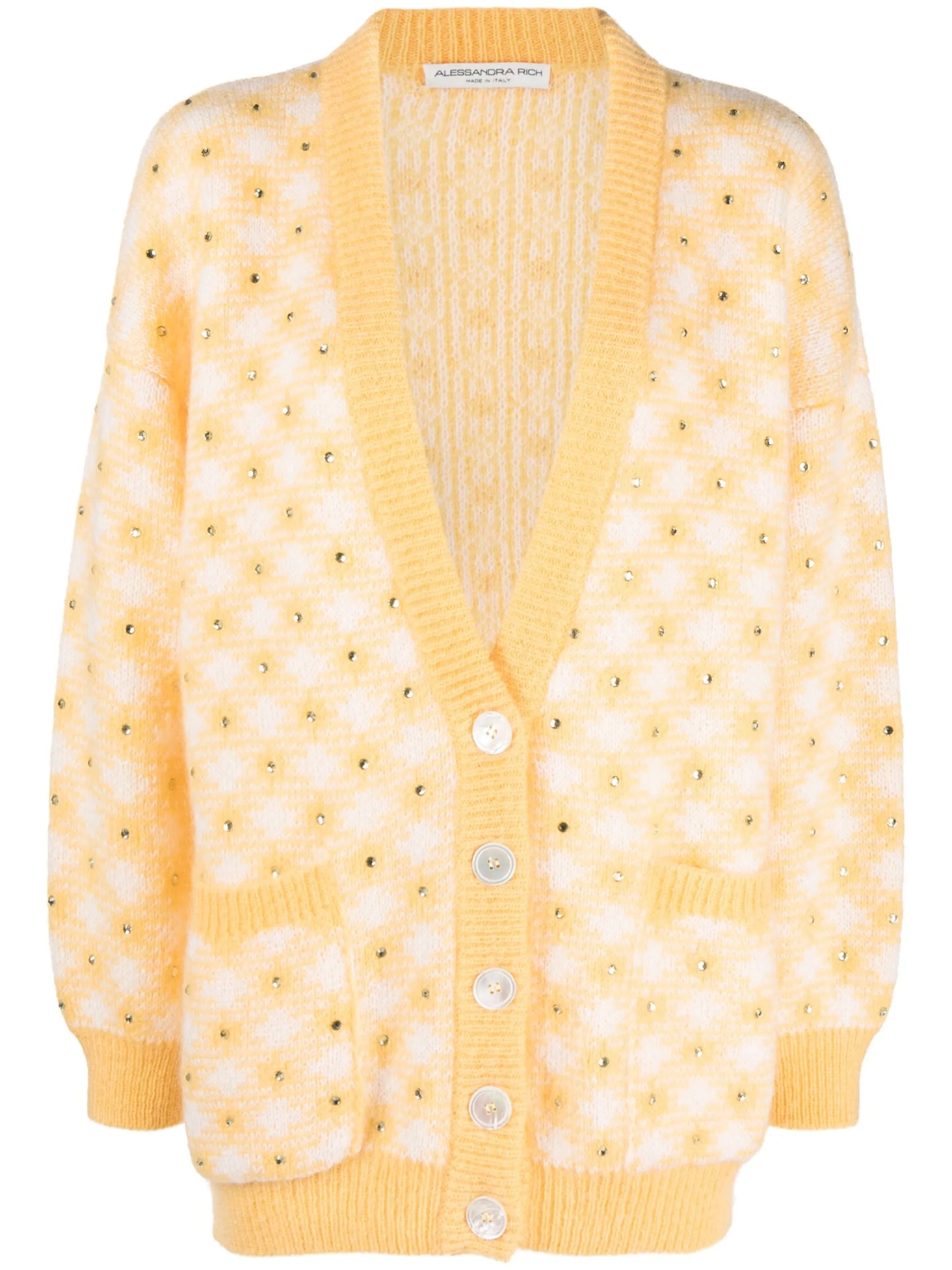 check-pattern embellished cardigan