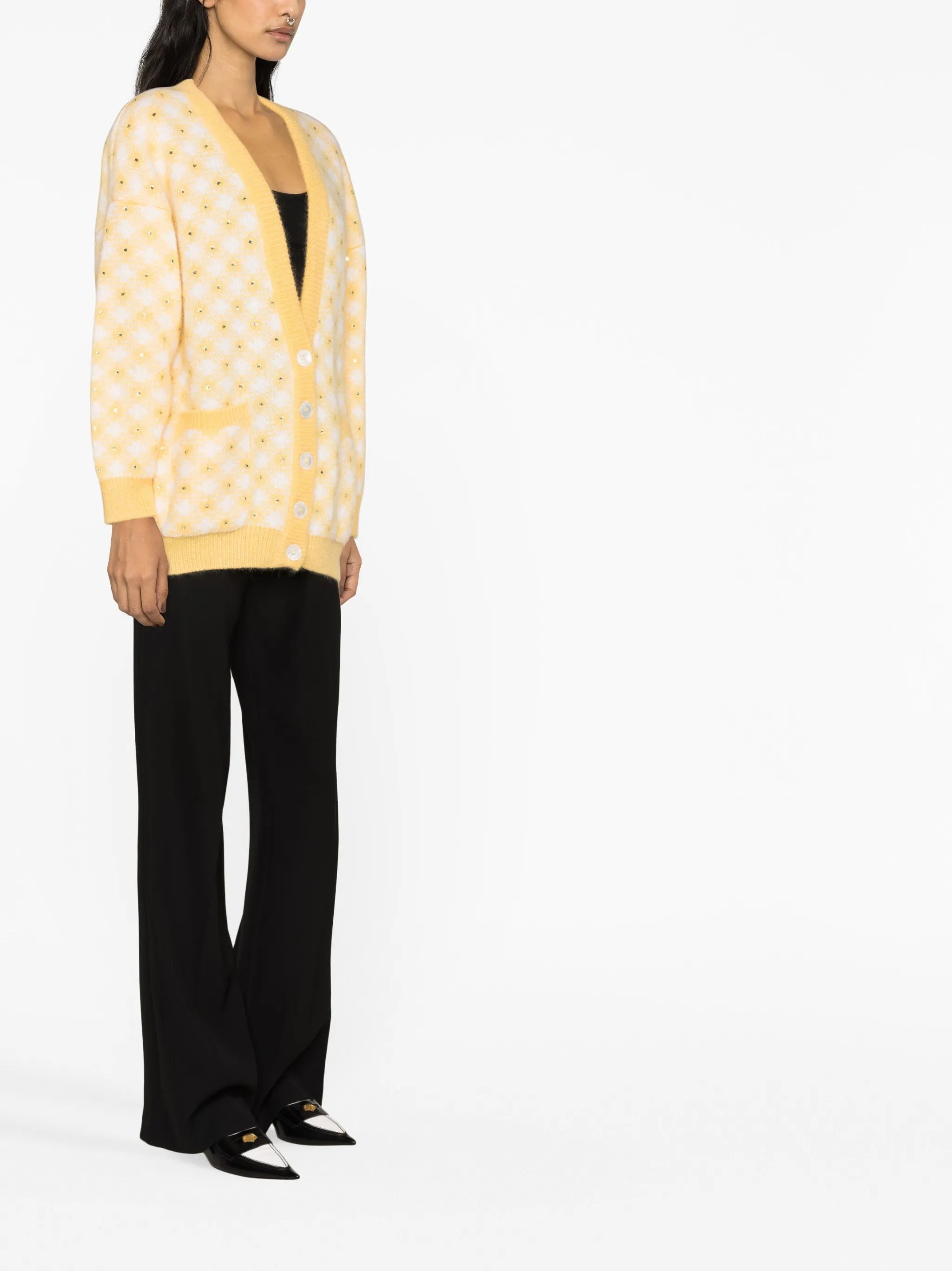 check-pattern embellished cardigan