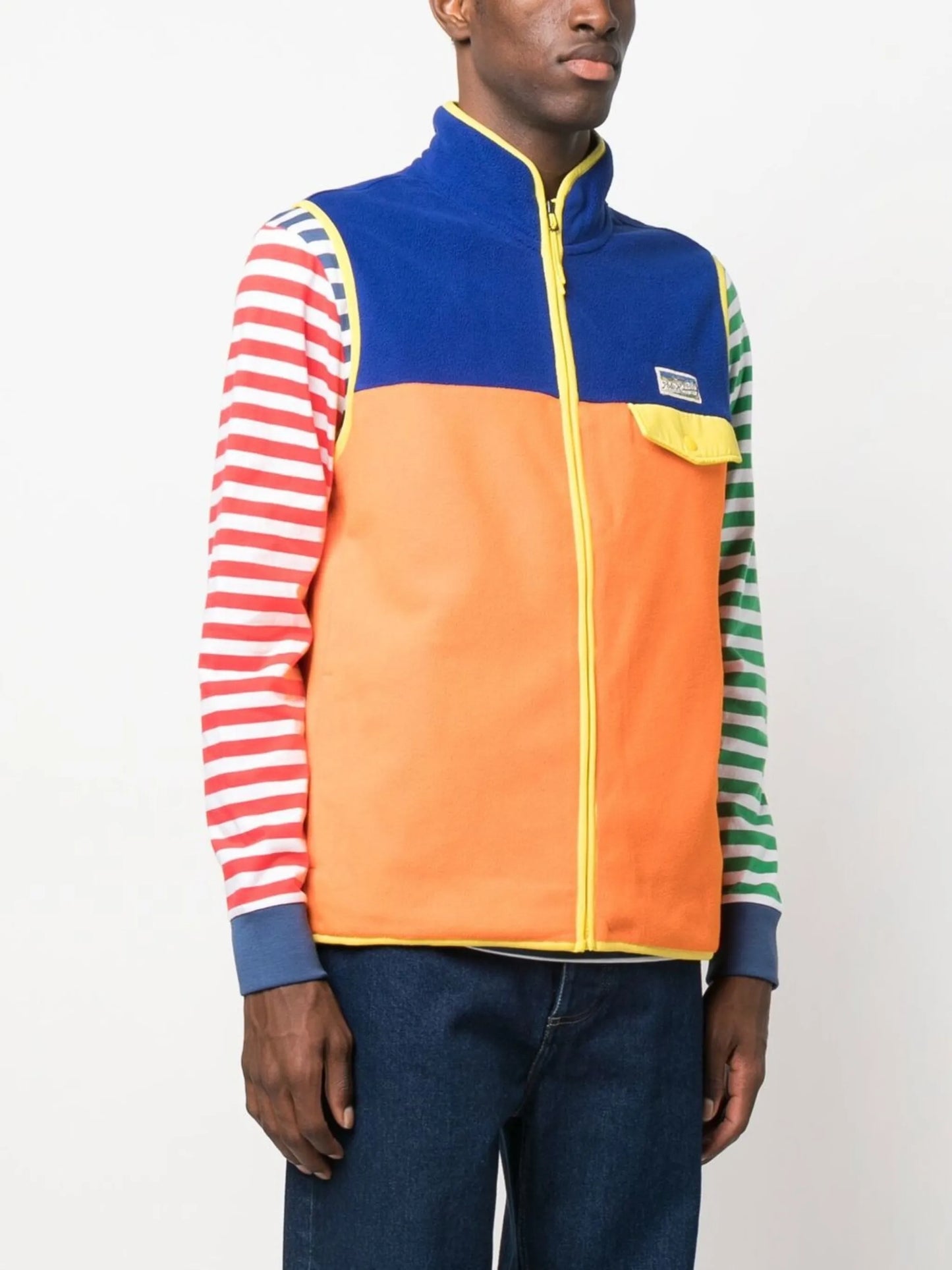 colour-block zip-up vest