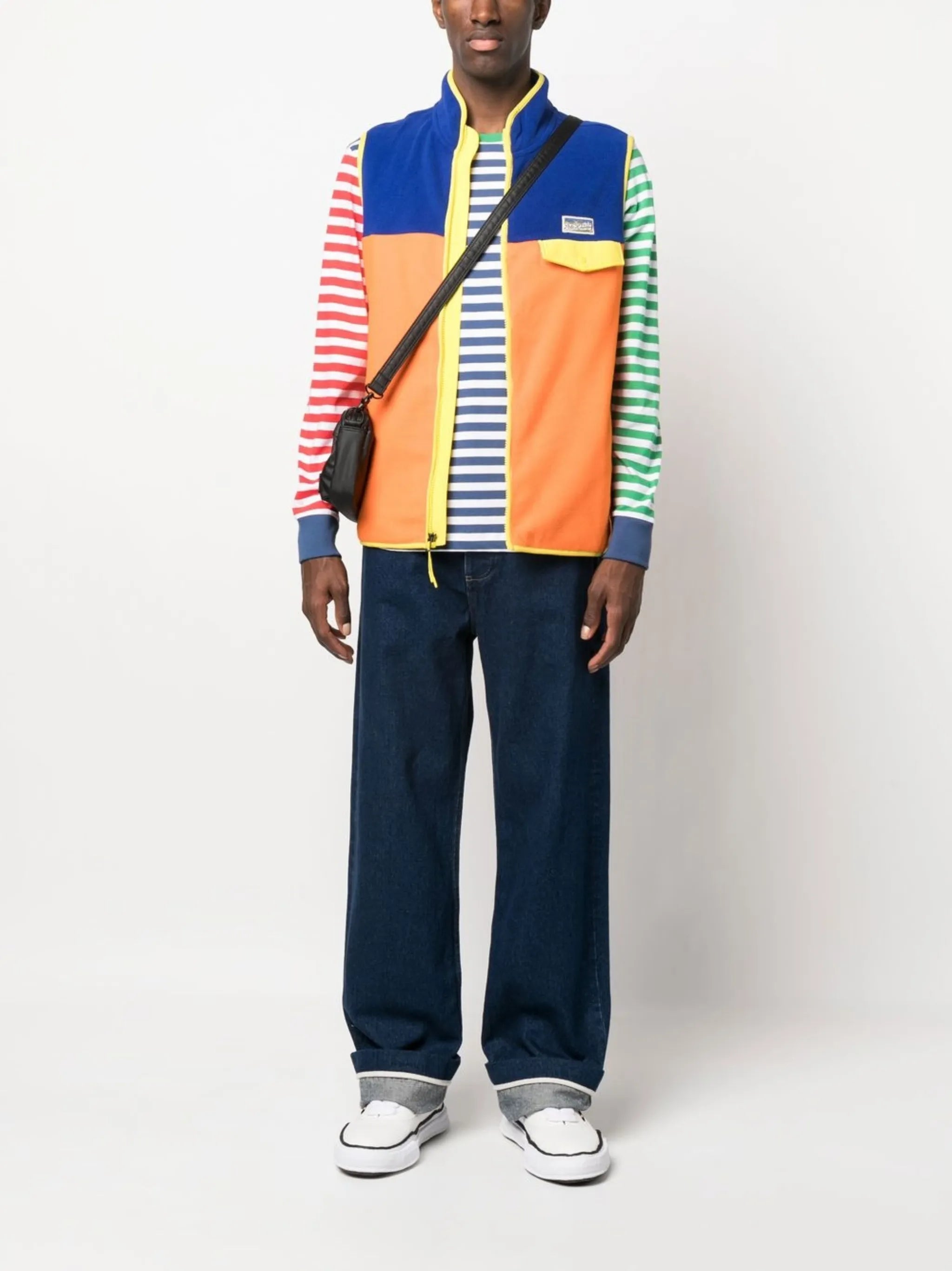 colour-block zip-up vest