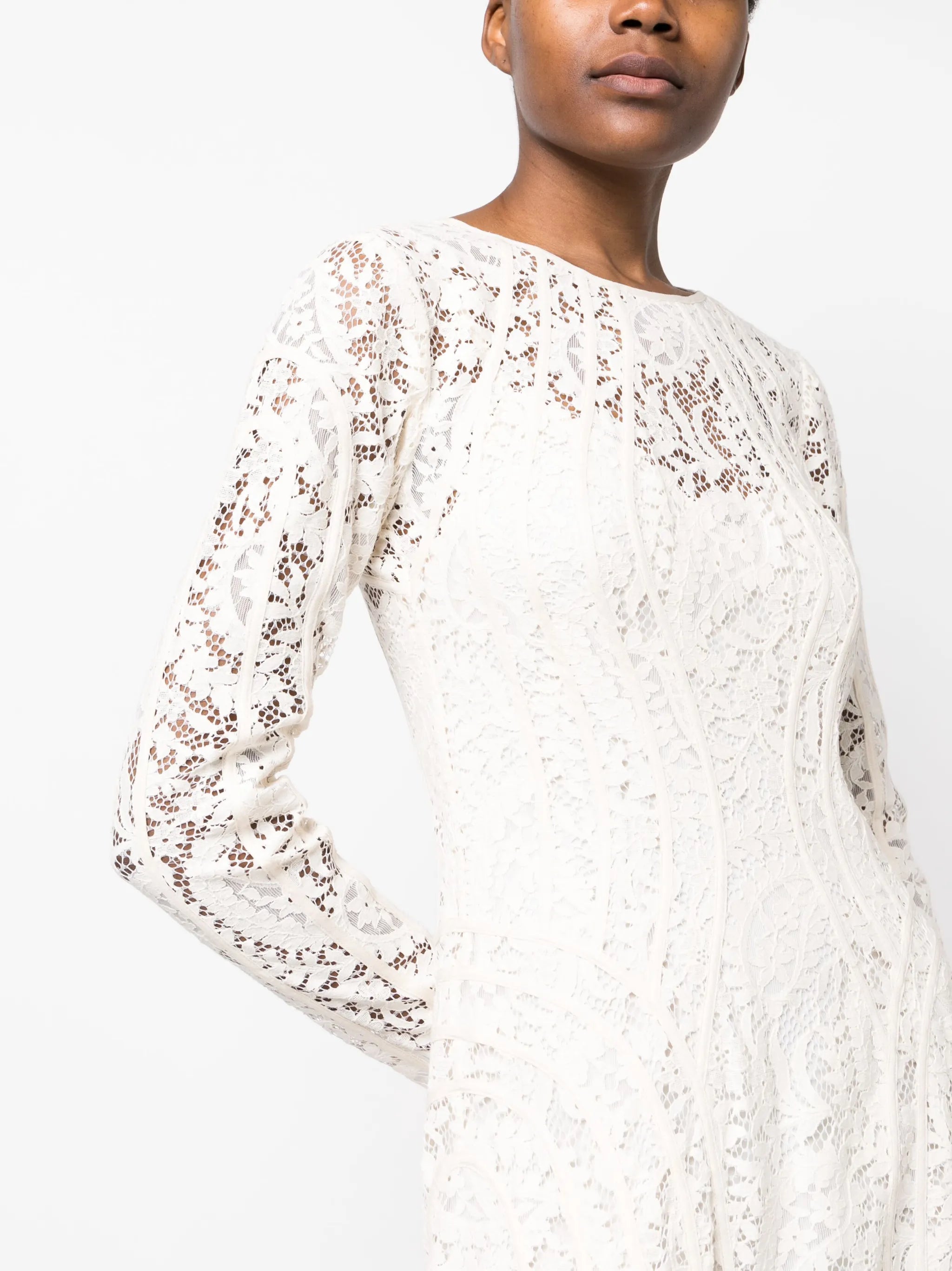 Devi floral-lace panelled midi dress