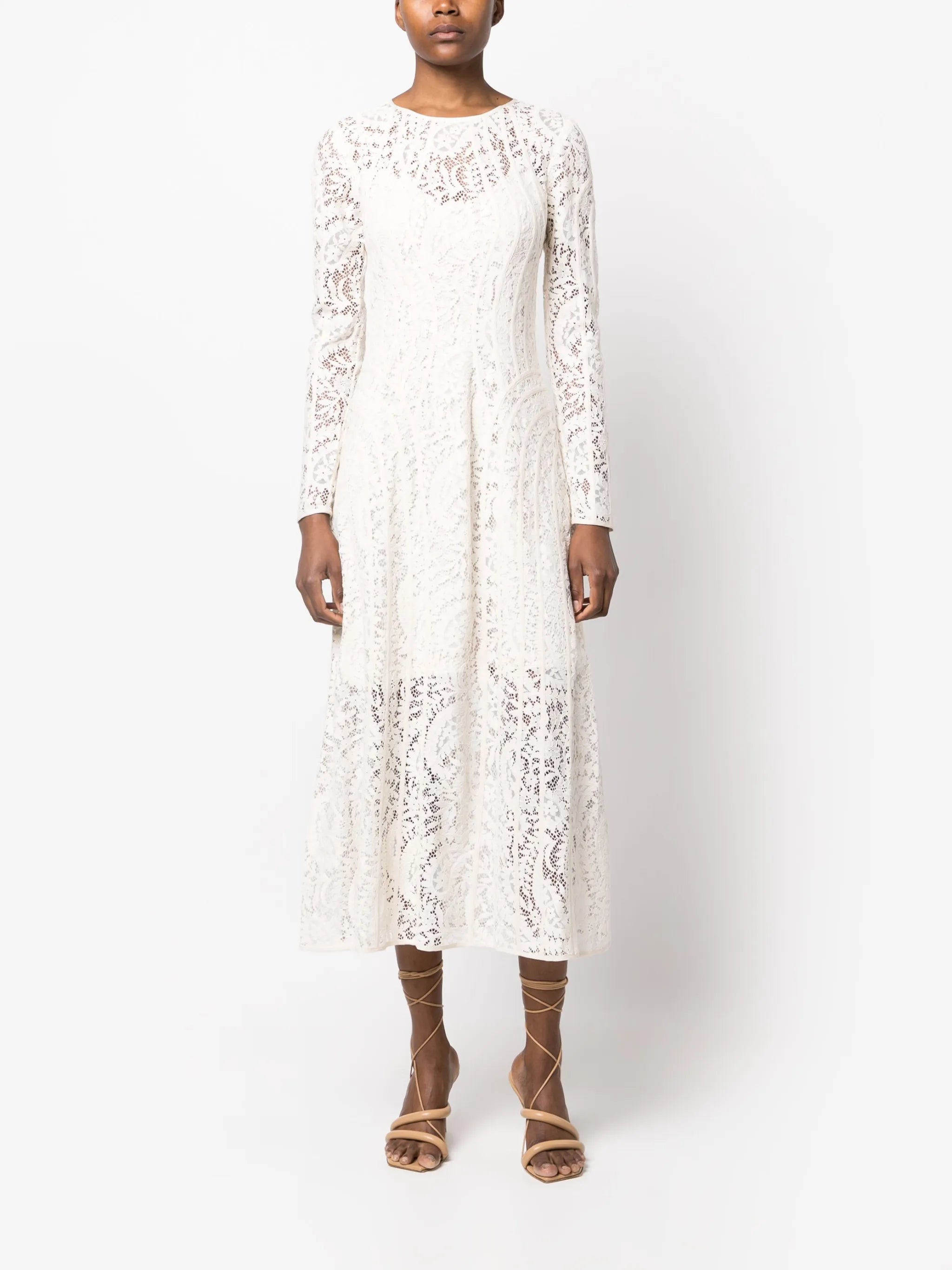 Devi floral-lace panelled midi dress