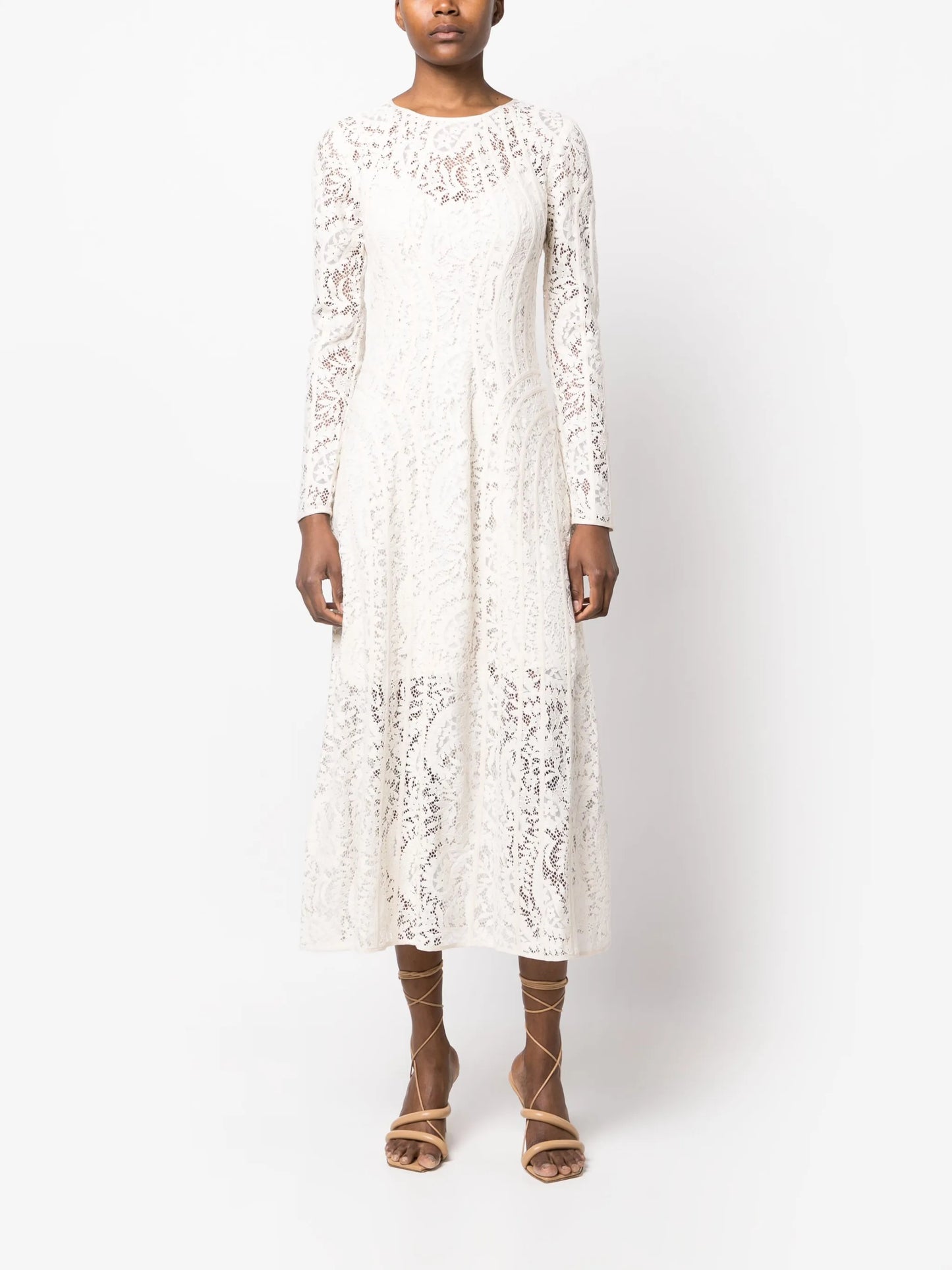 Devi floral-lace panelled midi dress