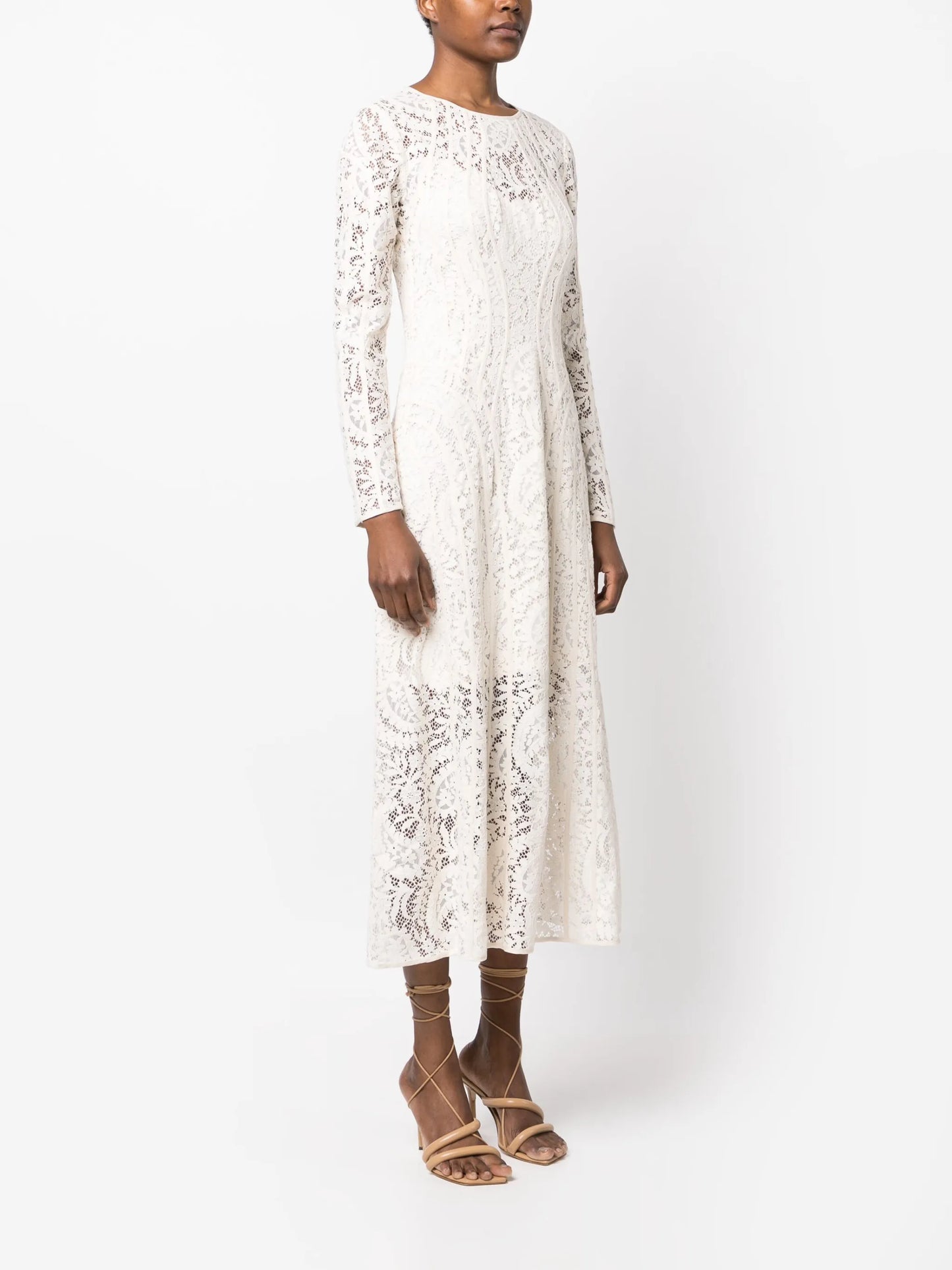 Devi floral-lace panelled midi dress
