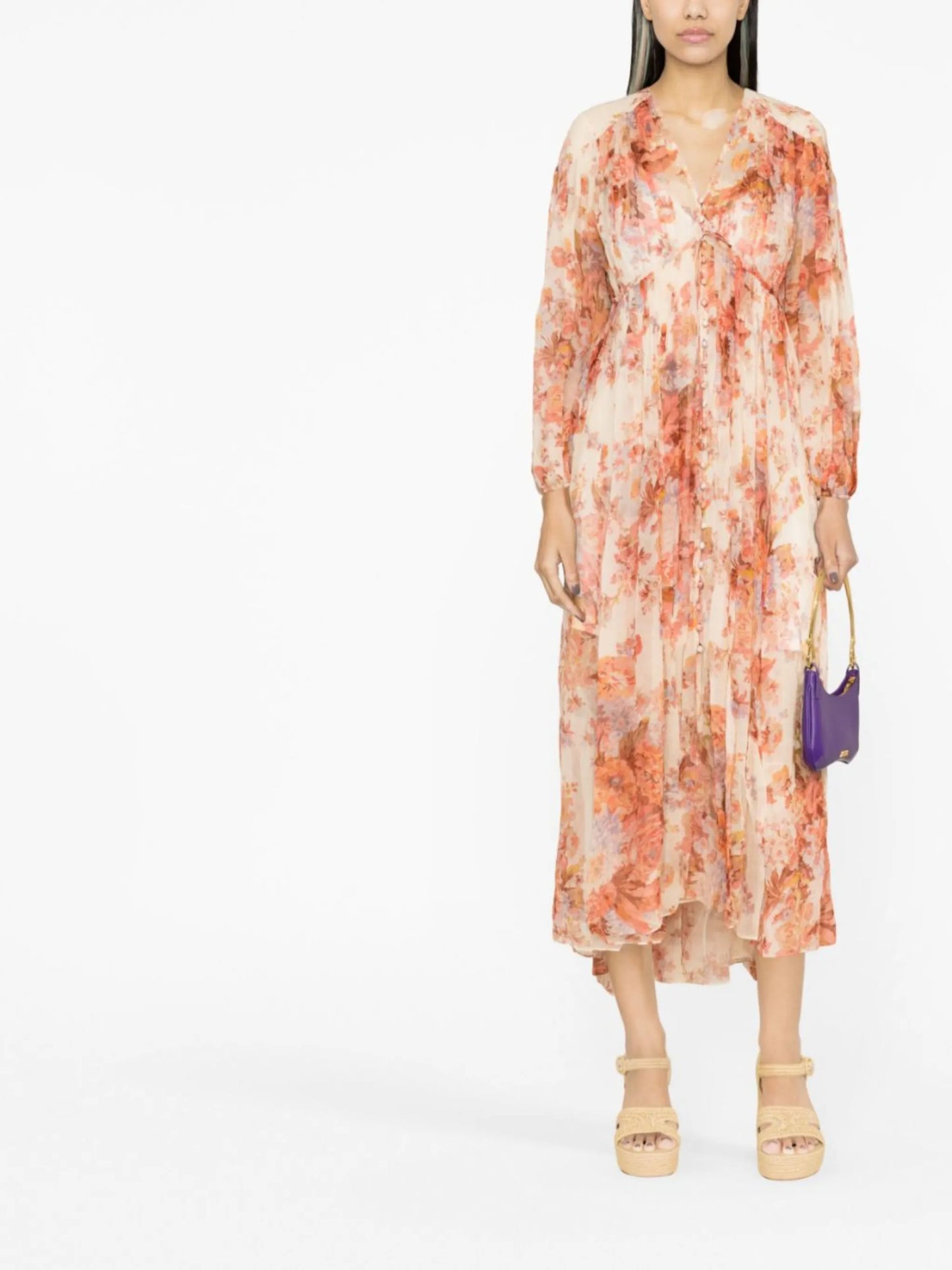 Devi floral-print silk dress