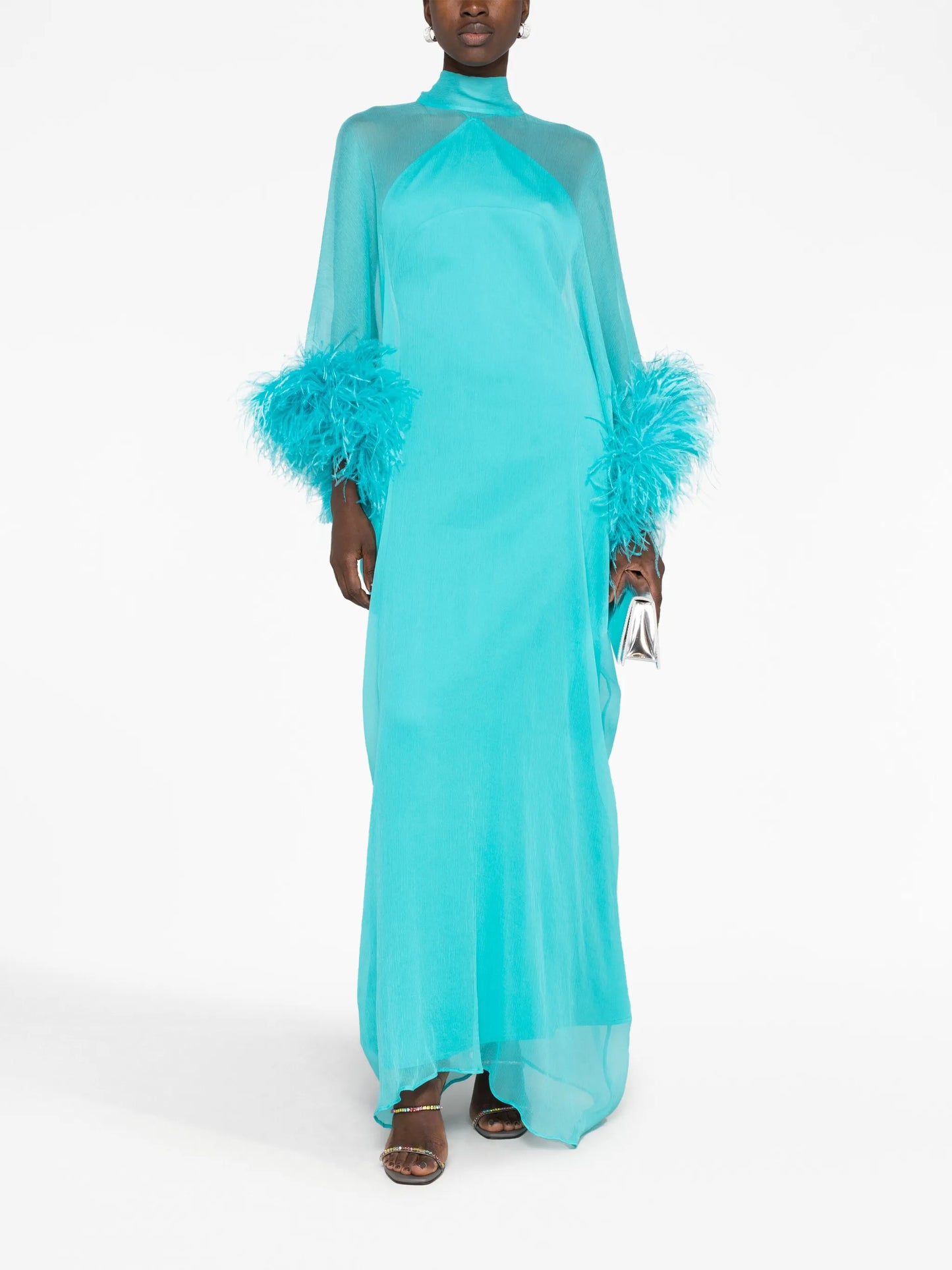 Penelope feather-trim maxi dress