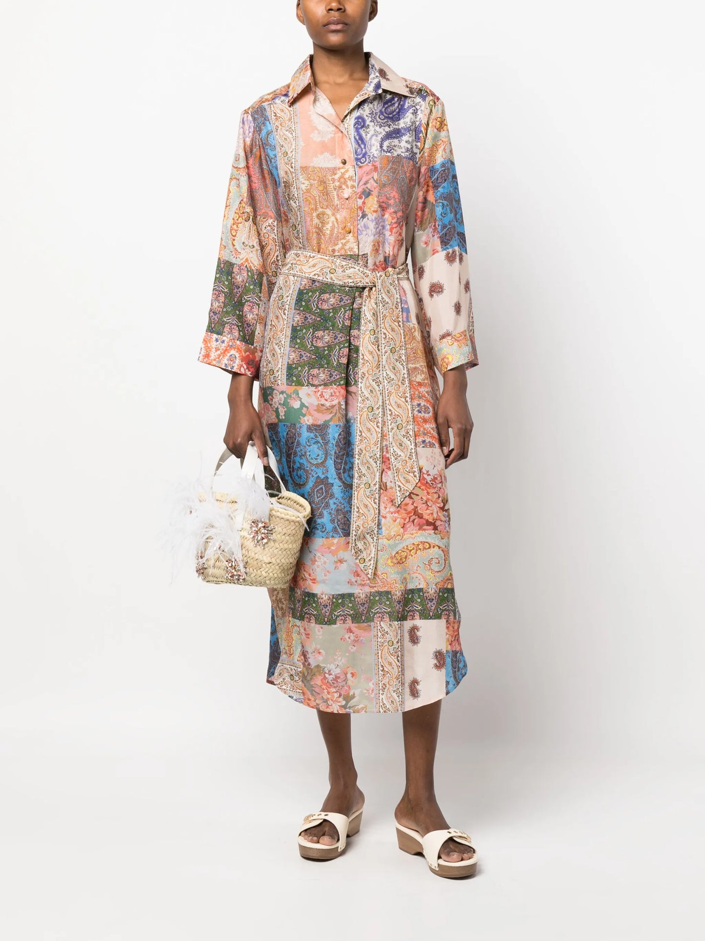 paisley-print silk shirtdress