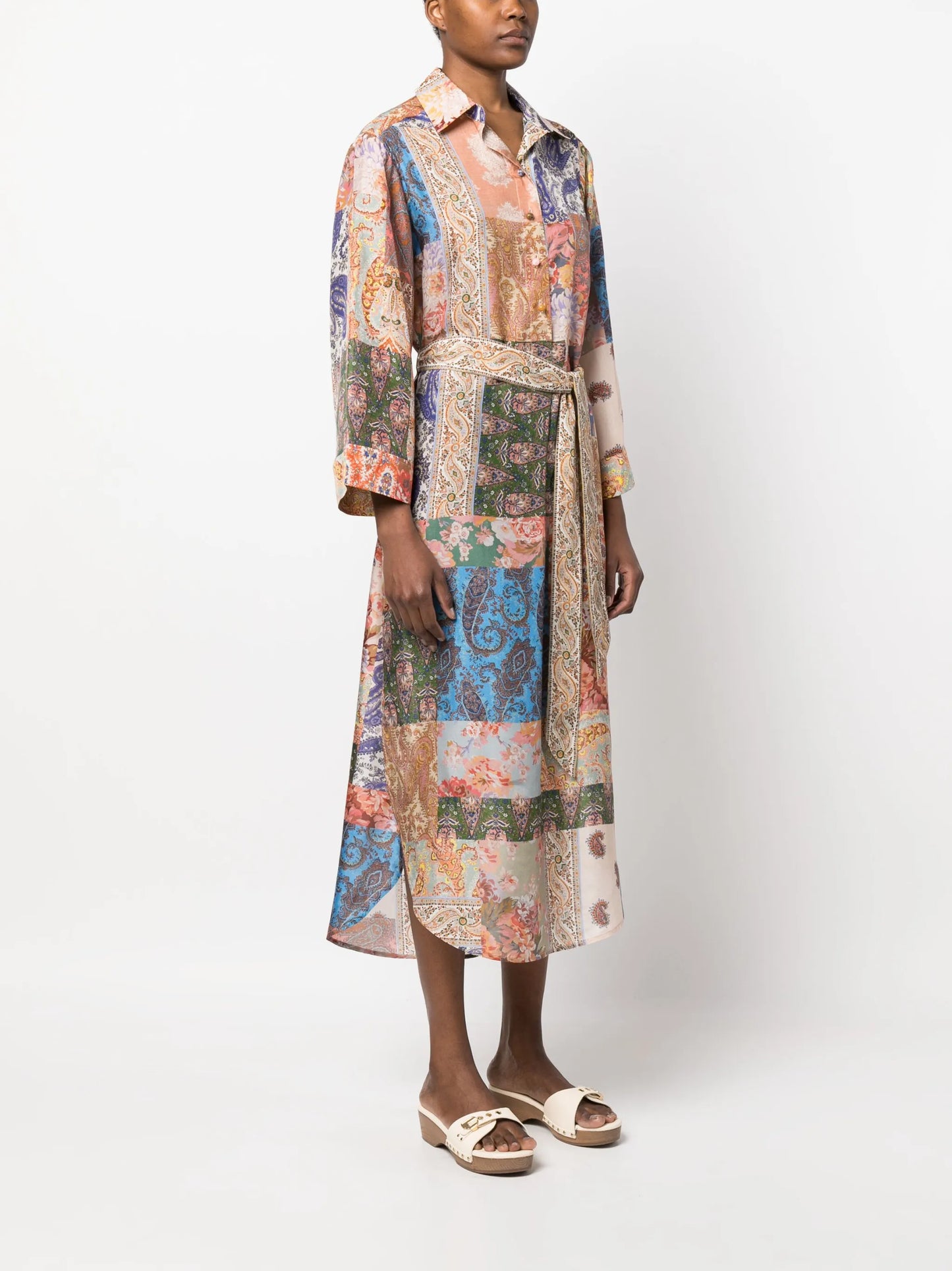 paisley-print silk shirtdress