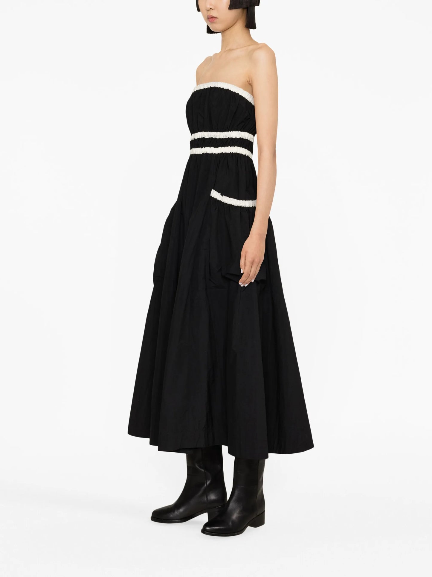 colour-block pleated midi dress