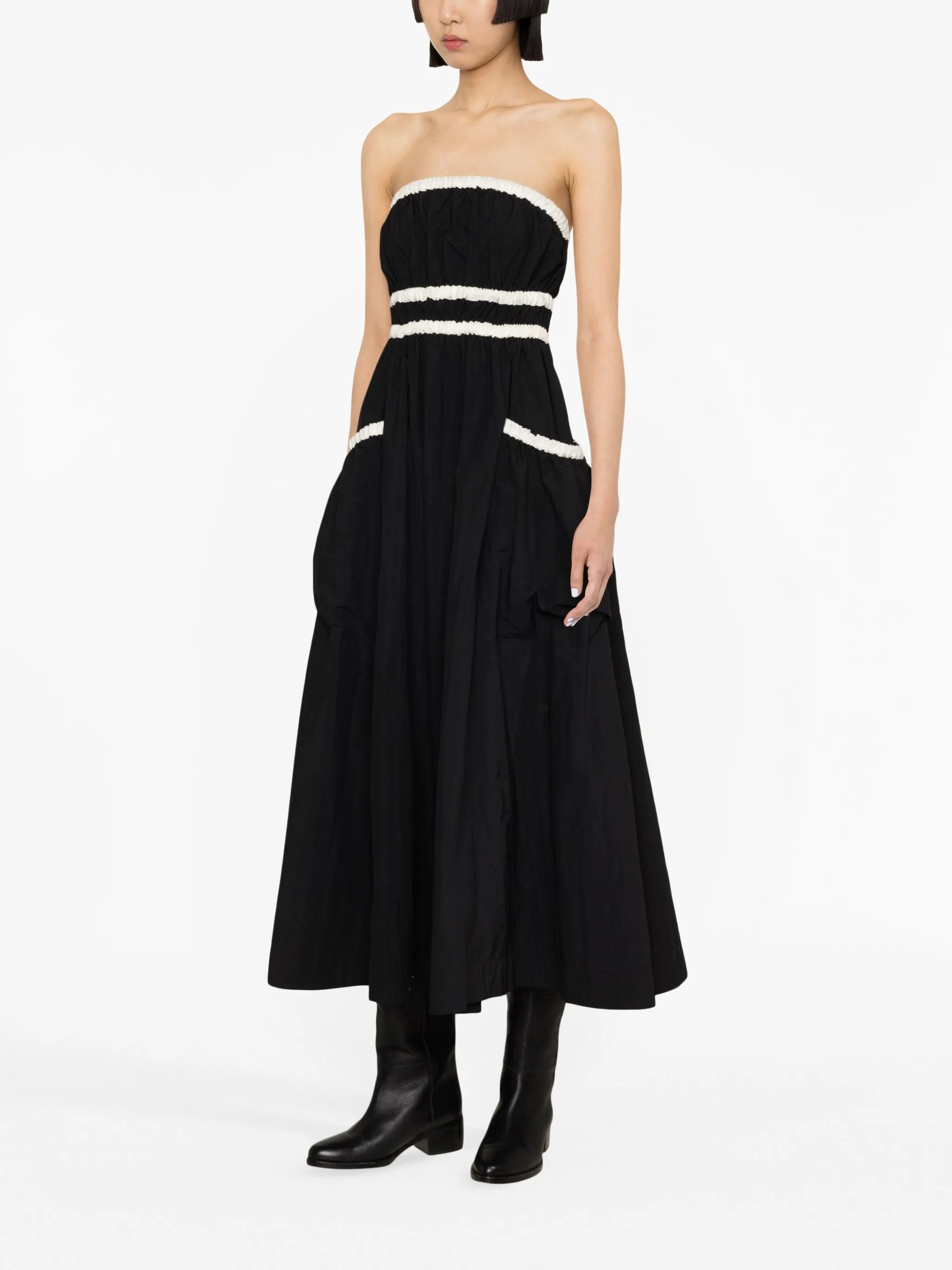 colour-block pleated midi dress