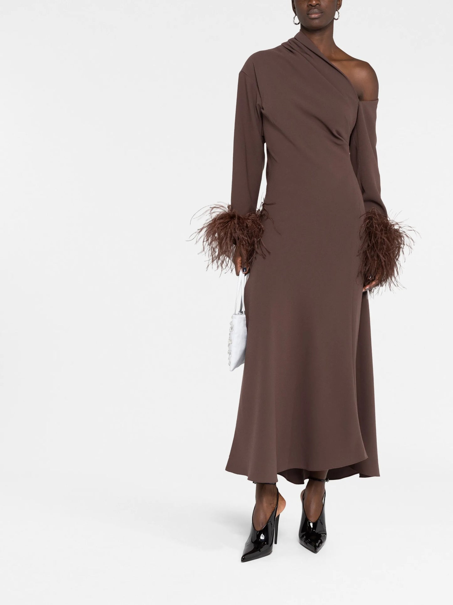 Adelaide feather-trim midi dress