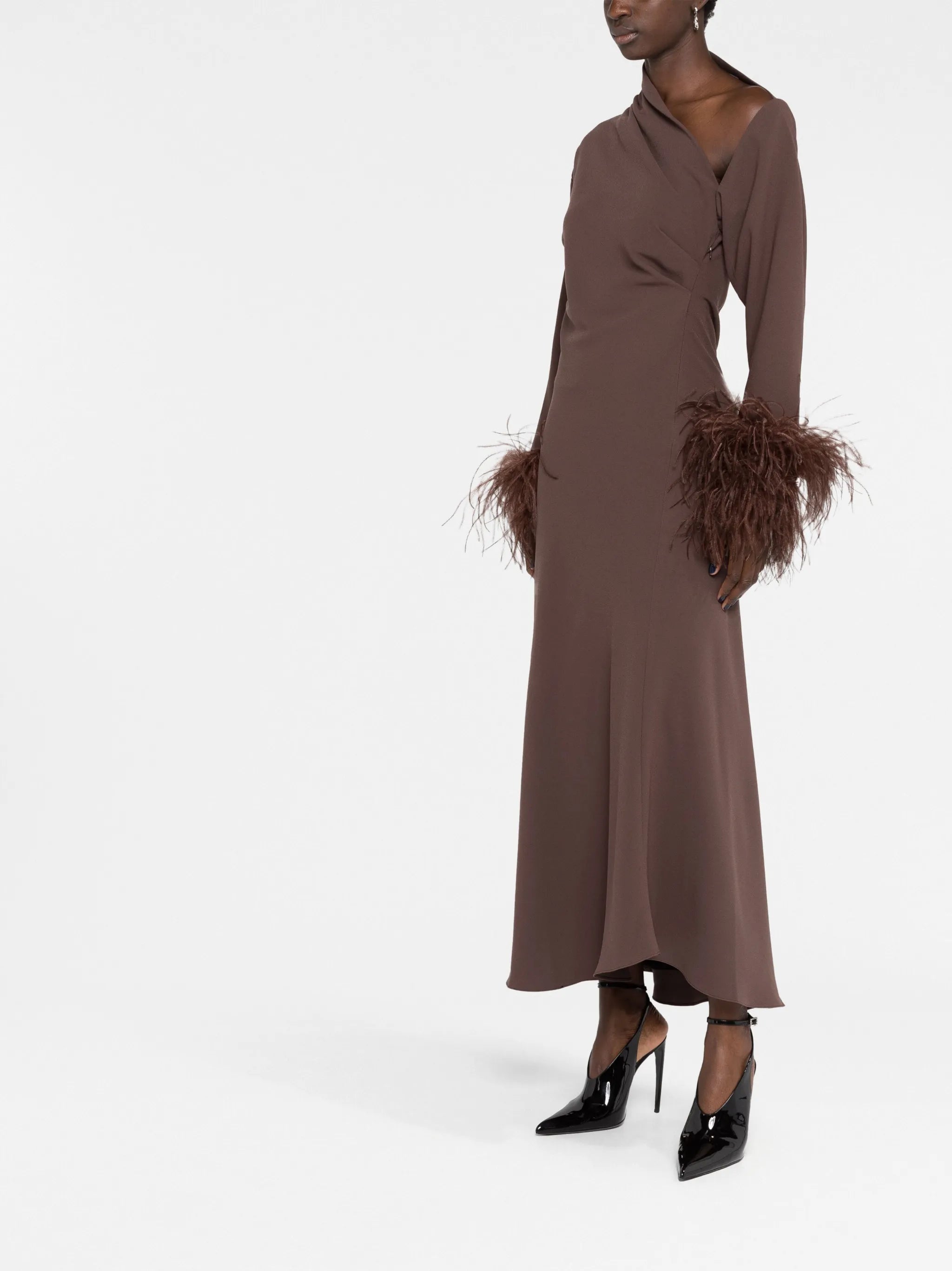 Adelaide feather-trim midi dress