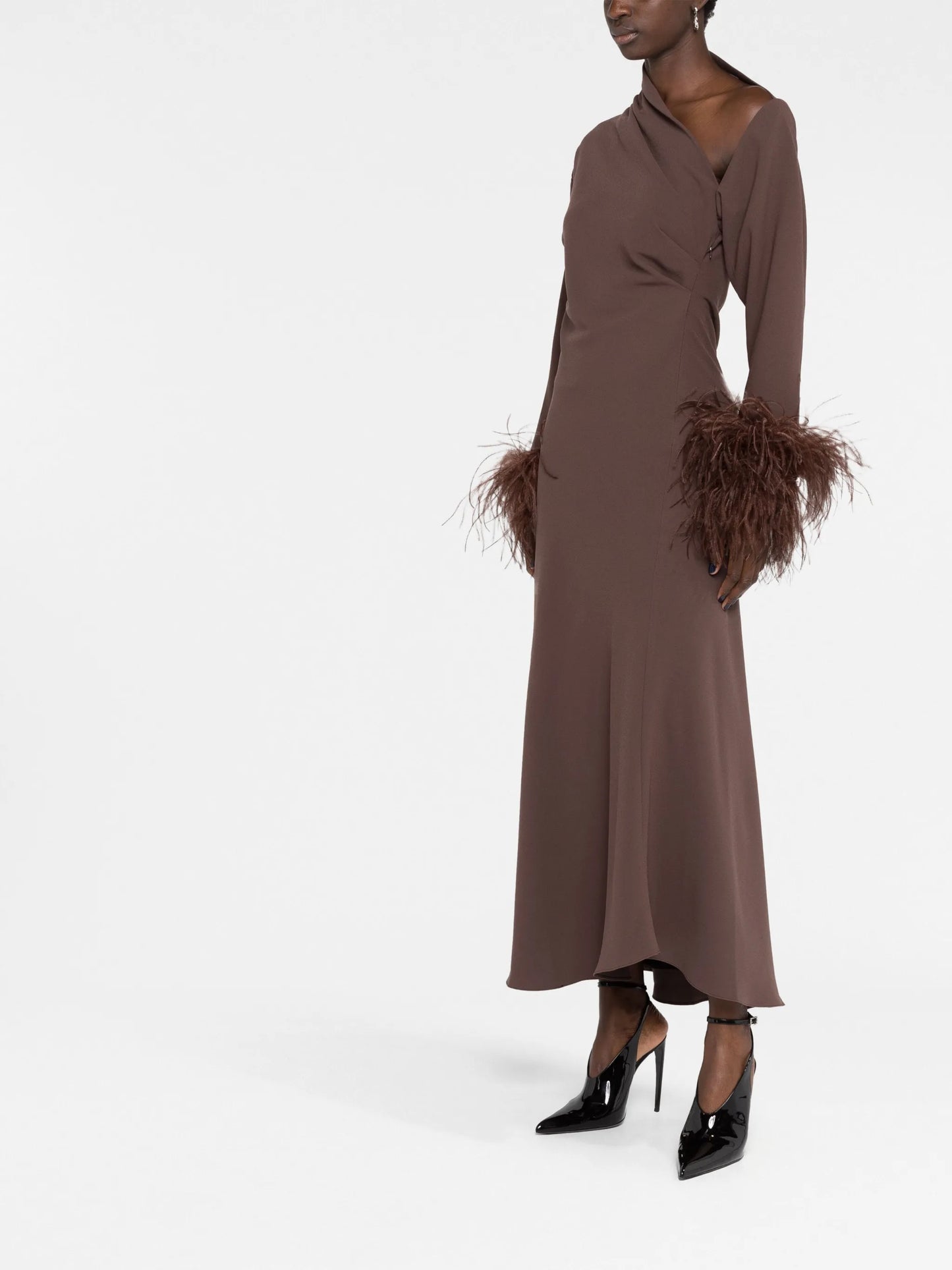 Adelaide feather-trim midi dress