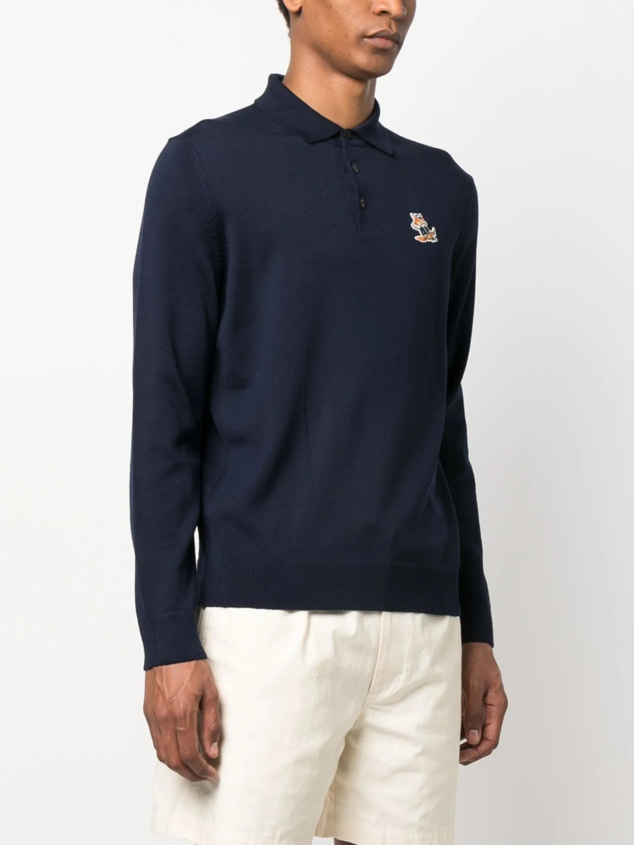 Fox-patch long-sleeve polo