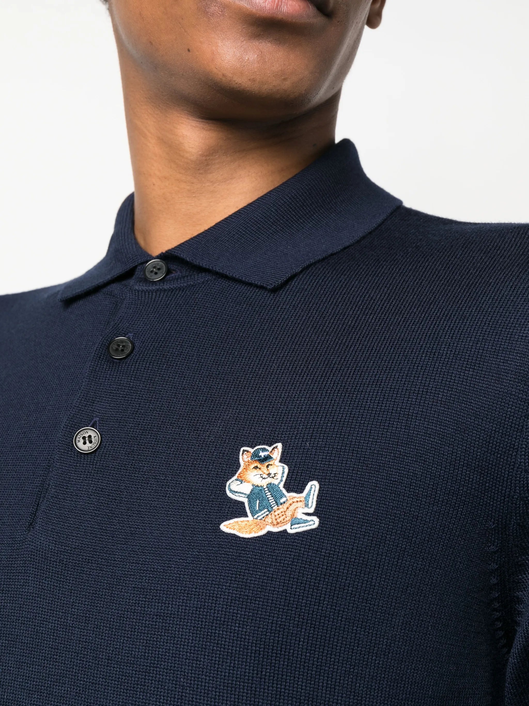 Fox-patch long-sleeve polo