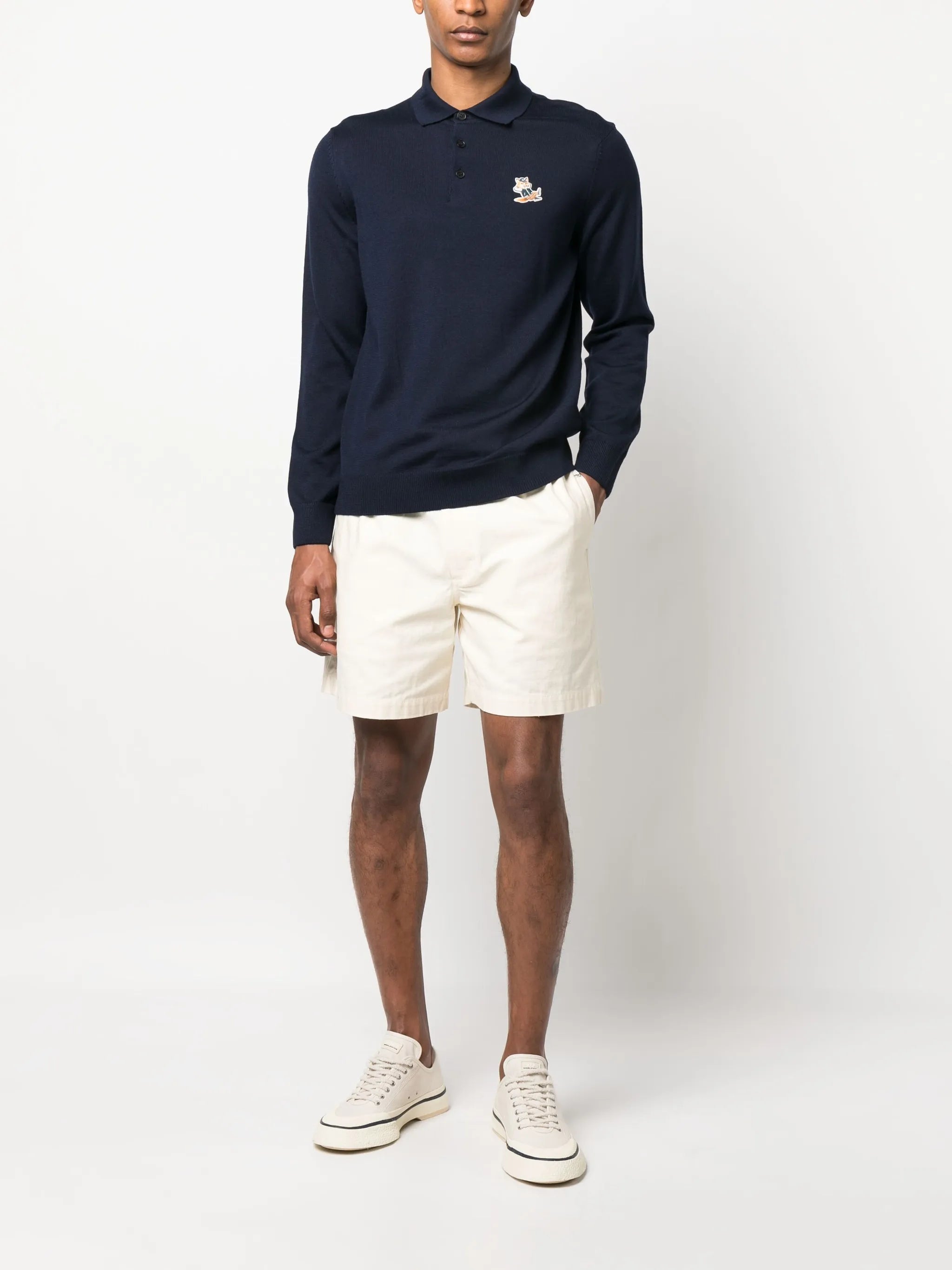 Fox-patch long-sleeve polo