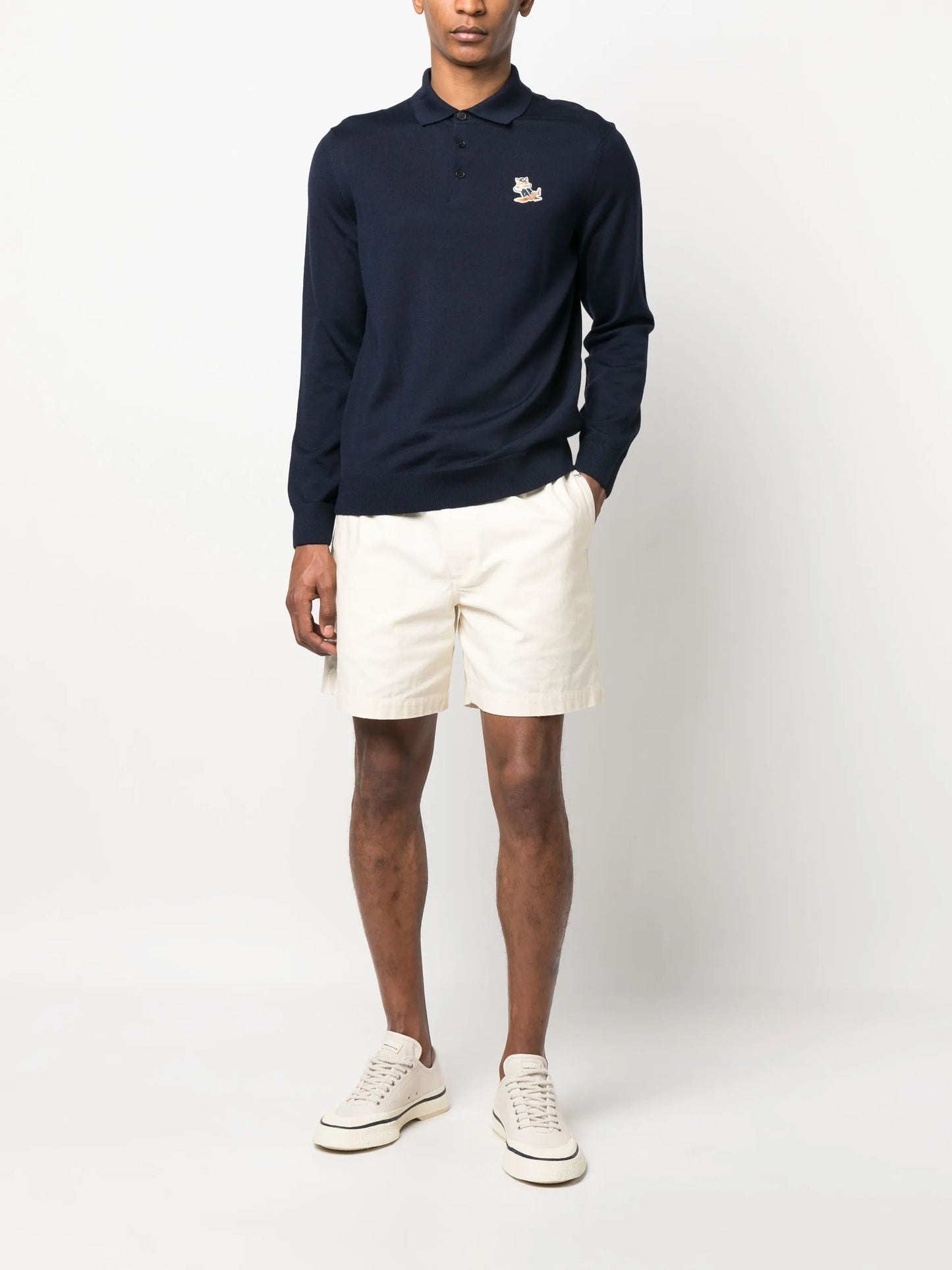 Fox-patch long-sleeve polo