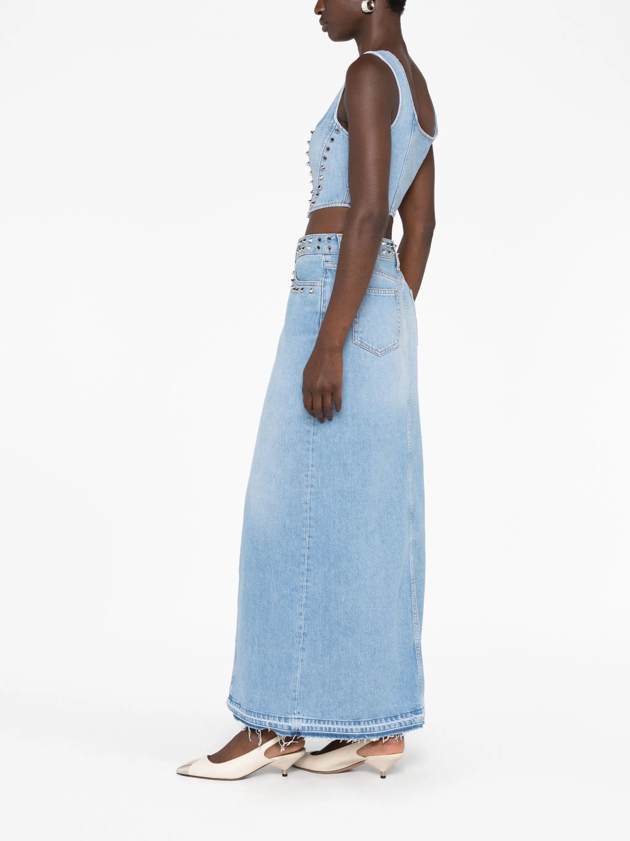 spilt-detail maxi denim skirt