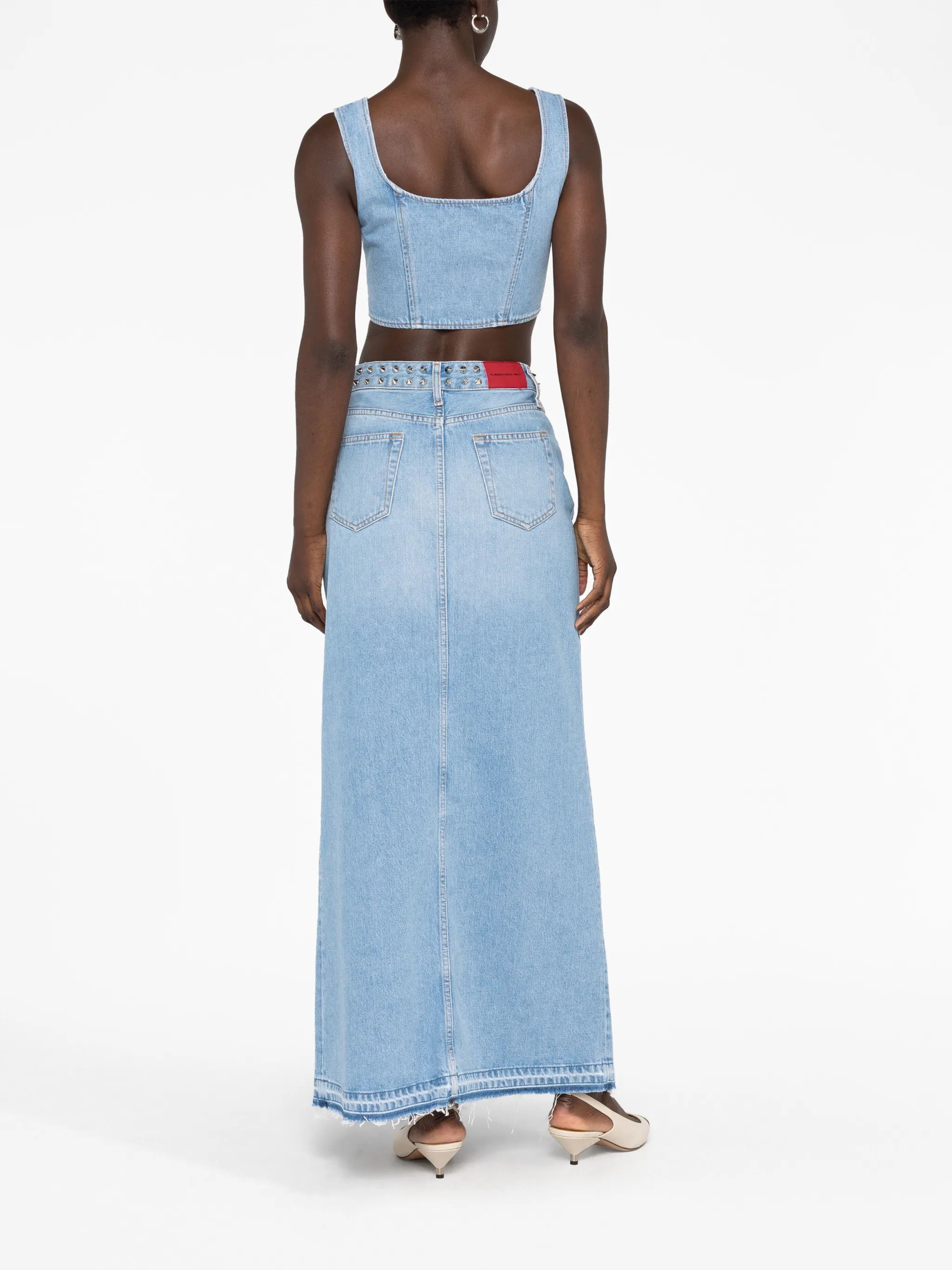 spilt-detail maxi denim skirt